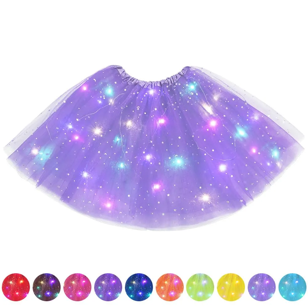 AYBUY Gonna Tutù a 3 Strati con Luci LED, Viola Chiaro, Taglia M - immagine 1