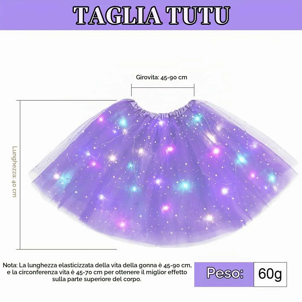AYBUY Gonna Tutù a 3 Strati con Luci LED, Viola Chiaro, Taglia M - immagine 5