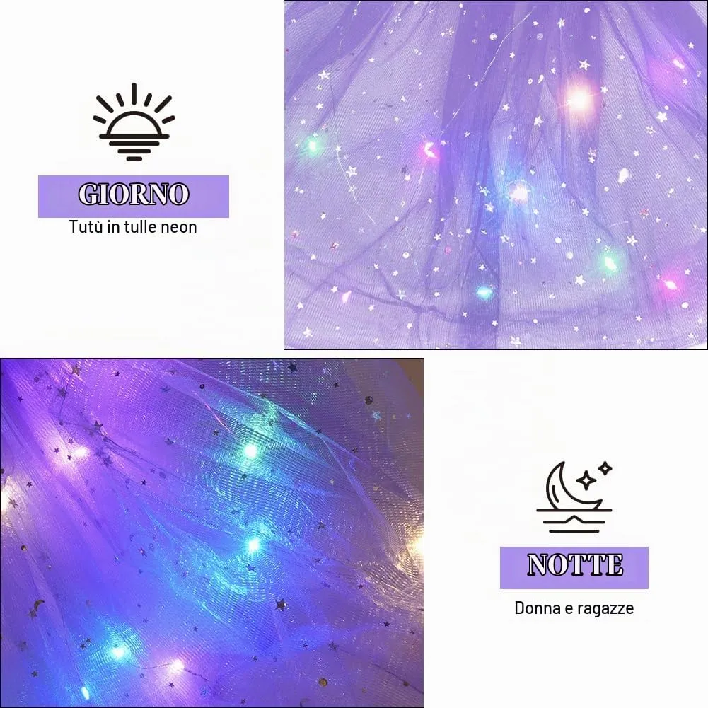 AYBUY Gonna Tutù a 3 Strati con Luci LED, Viola Chiaro, Taglia M - immagine 6