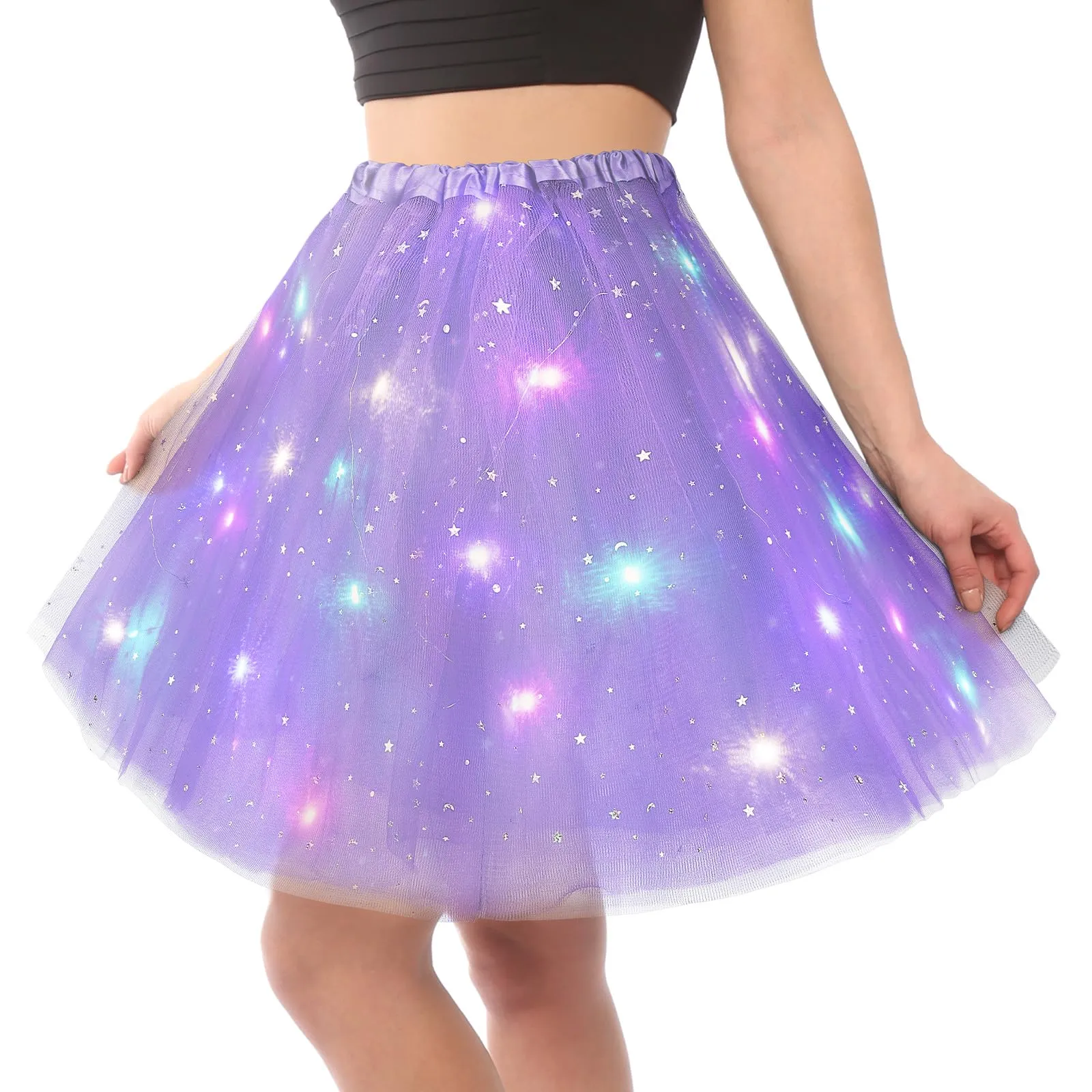 AYBUY Gonna Tutù a 3 Strati con Luci LED, Viola Chiaro, Taglia M - immagine 8