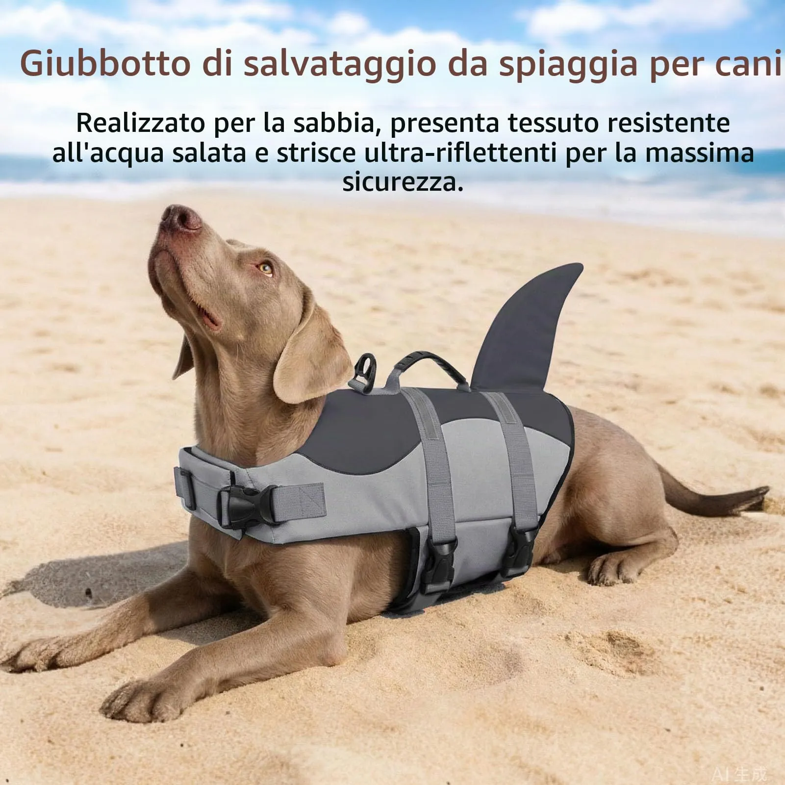 CITÉTOILE Giubbotto Salvagente per Cane Ripstop con Pinna di Squalo, Grigio, XS - immagine 5