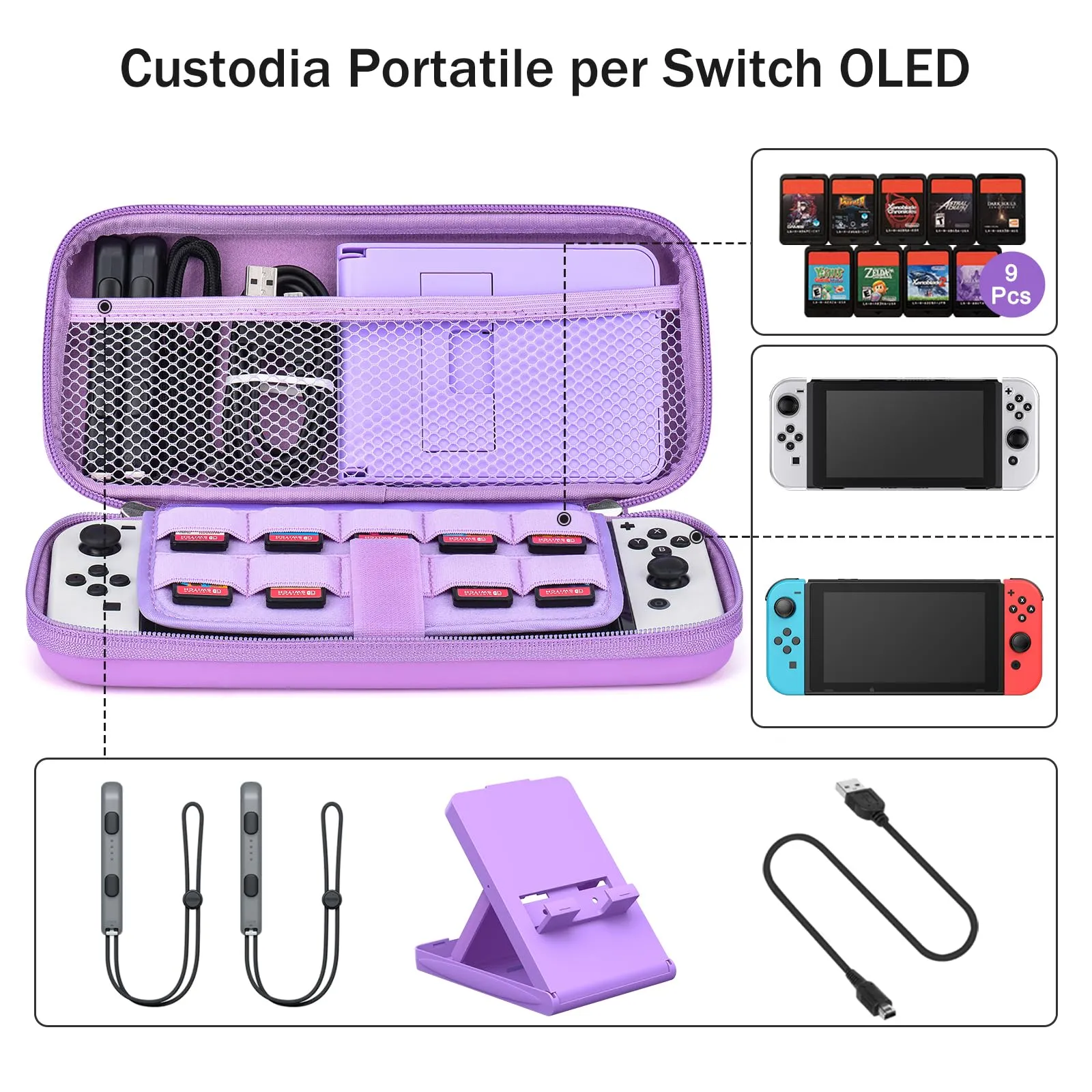 Younik Kit Accessori 17 in 1 per Switch OLED (Viola) - immagine 2