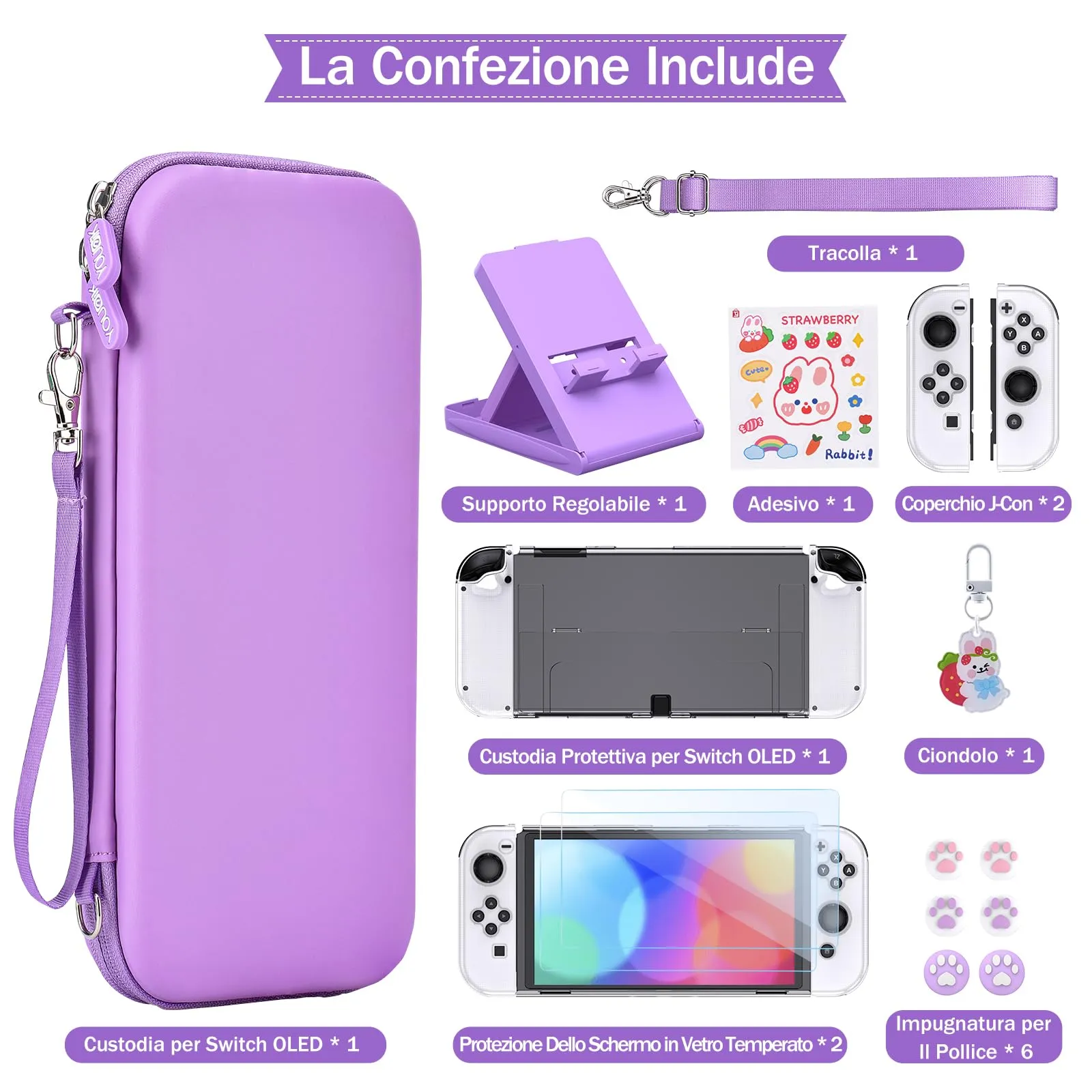Younik Kit Accessori 17 in 1 per Switch OLED (Viola) - immagine 3
