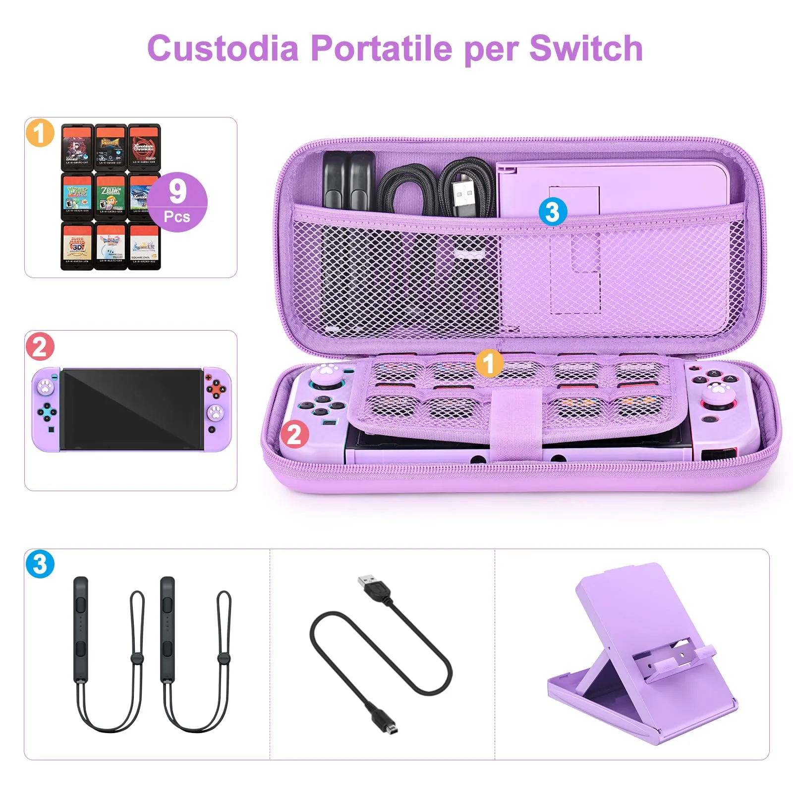 Younik Kit Accessori 17 in 1 per Switch (Viola) - immagine 2