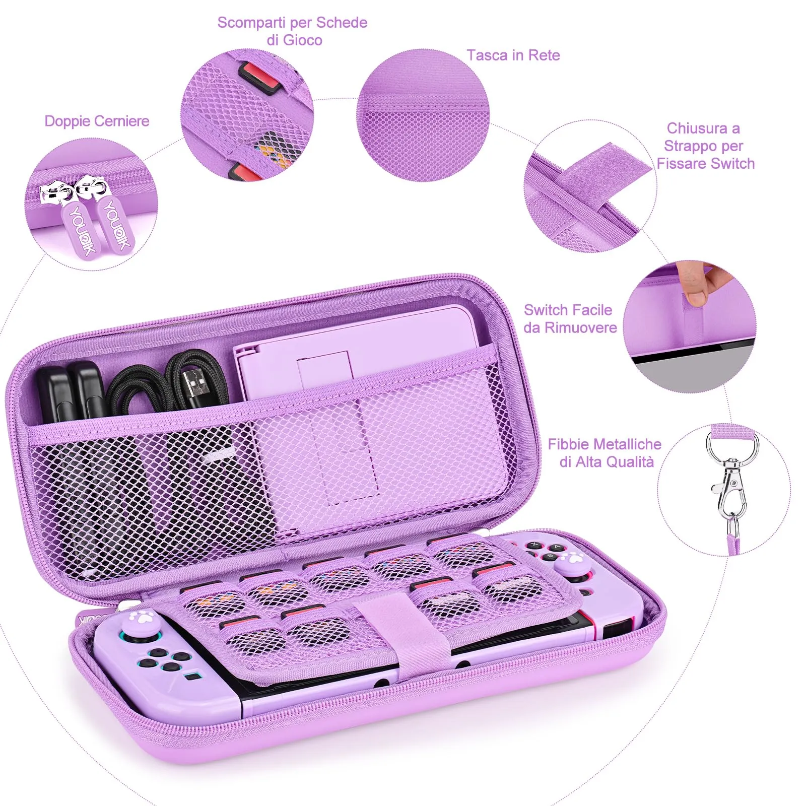 Younik Kit Accessori 17 in 1 per Switch (Viola) - immagine 3