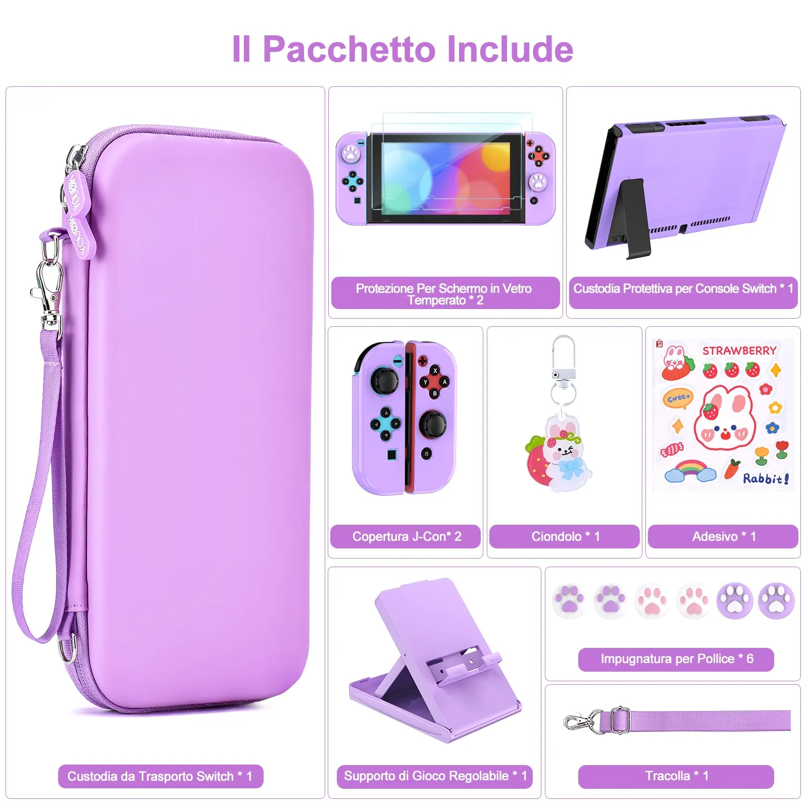 Younik Kit Accessori 17 in 1 per Switch (Viola) - immagine 4