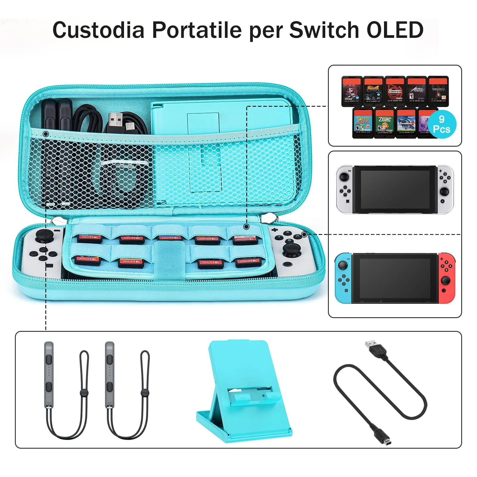 Younik Kit Accessori 17 in 1 per Switch OLED, Blu - immagine 2