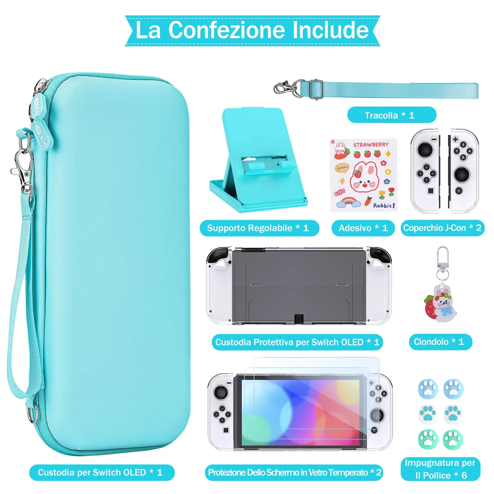 Younik Kit Accessori 17 in 1 per Switch OLED, Blu - immagine 3