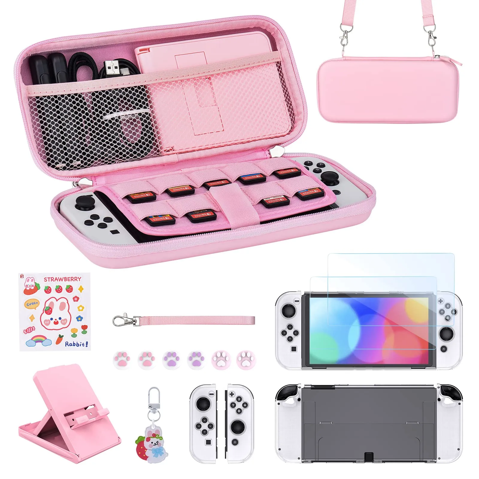 Younik Kit Accessori 17 in 1 per Nintendo Switch OLED, Rosa Brillante - immagine 1