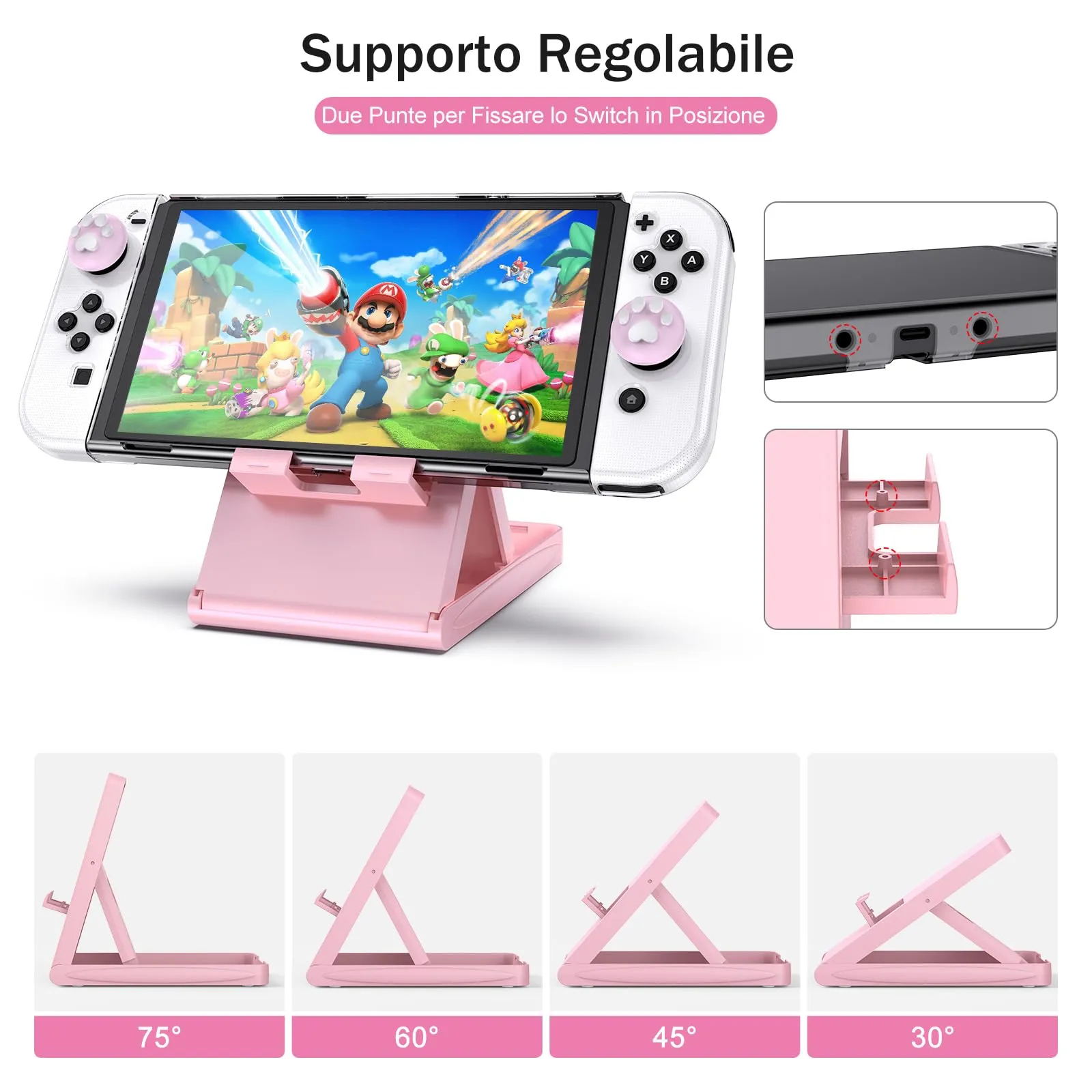 Younik Kit Accessori 17 in 1 per Nintendo Switch OLED, Rosa Brillante - immagine 6