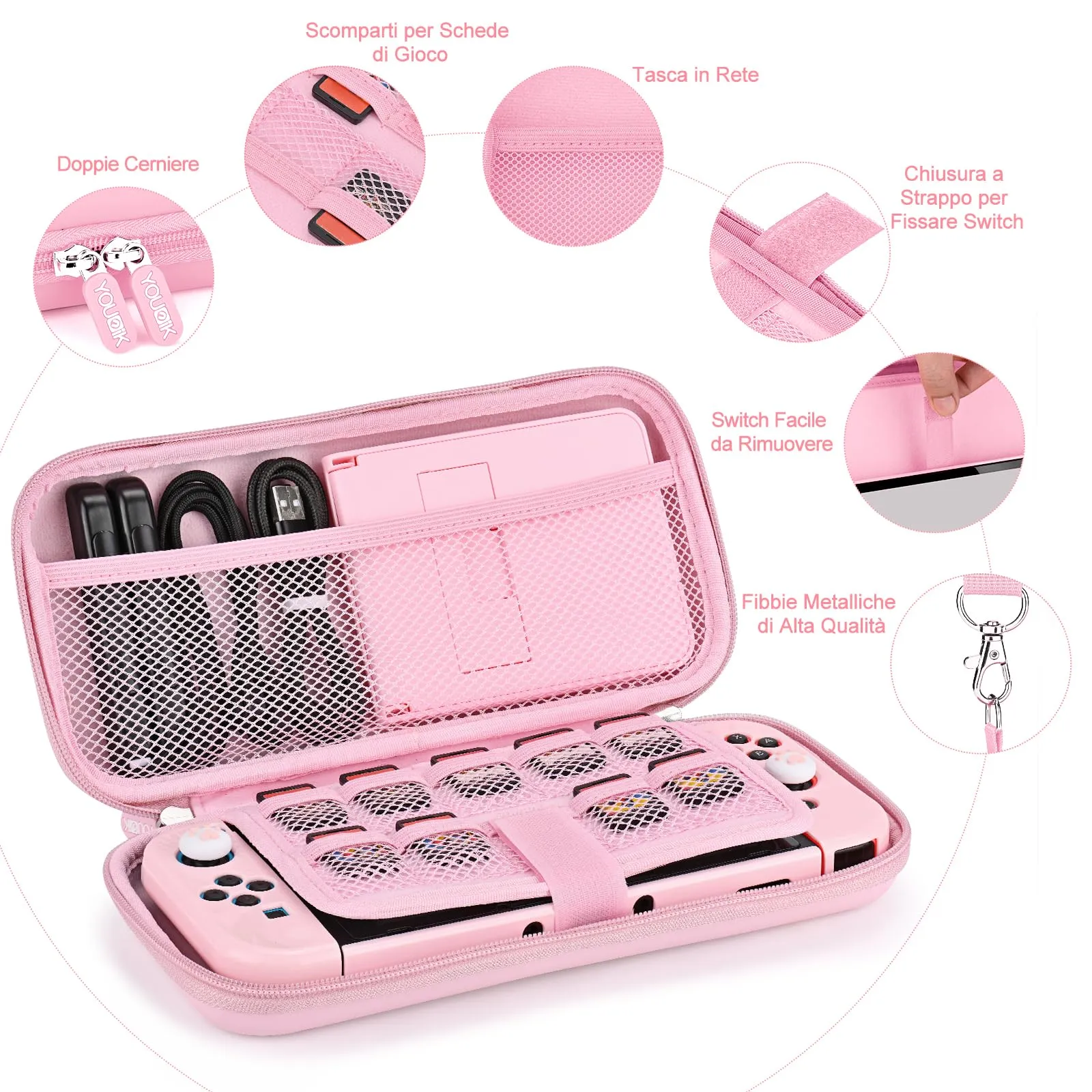 Younik Kit Accessori 17 in 1 per Nintendo Switch, Rosa Brillante - immagine 3