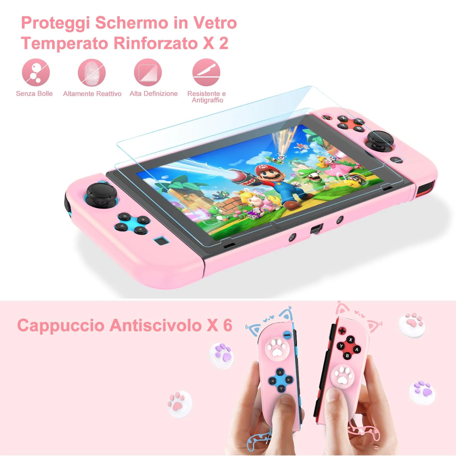 Younik Kit Accessori 17 in 1 per Nintendo Switch, Rosa Brillante - immagine 5