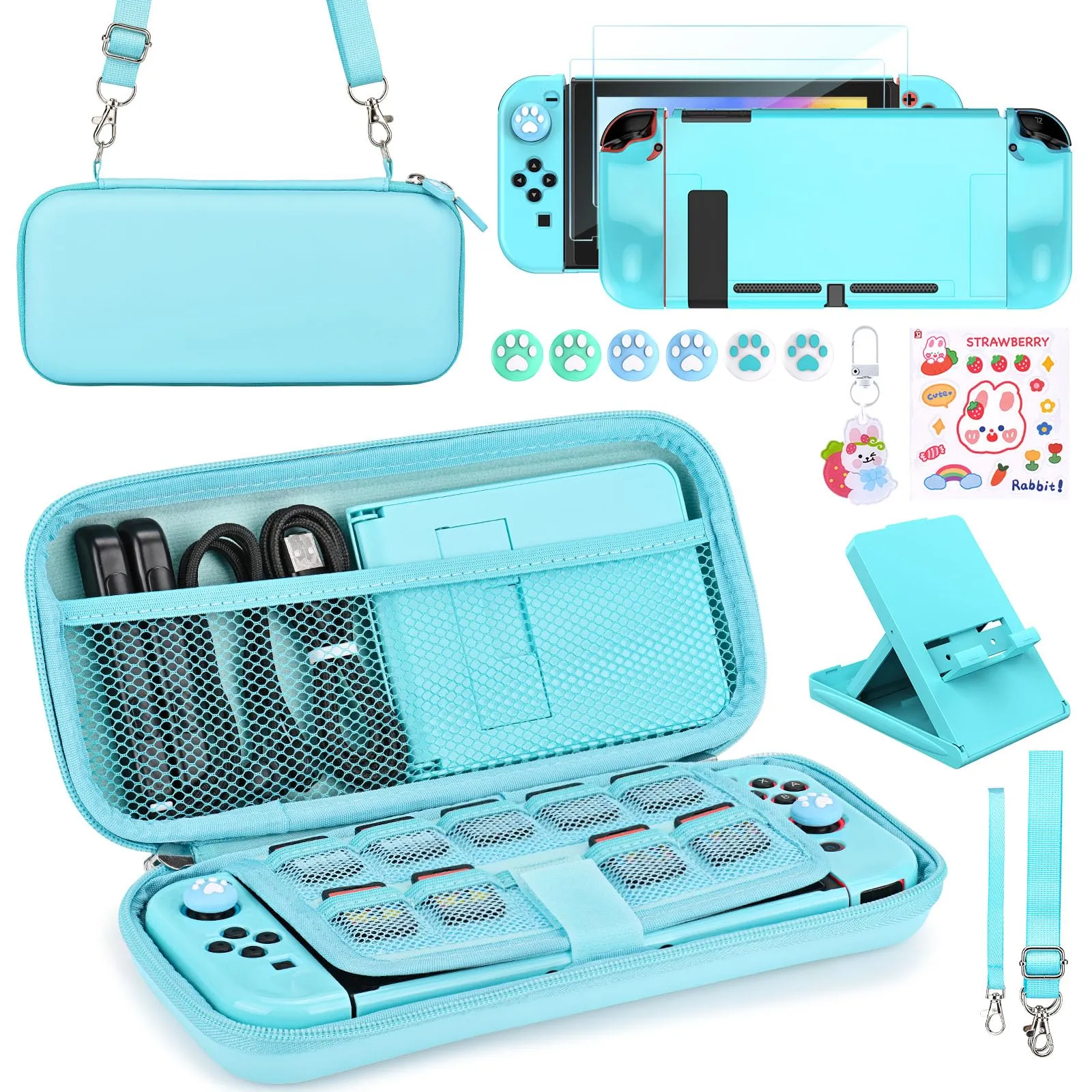 Younik Kit Accessori 17 in 1 per Nintendo Switch, Include Custodia, Supporto Regolabile e Protezioni per Console e Joy-Con (Blu) - immagine 1