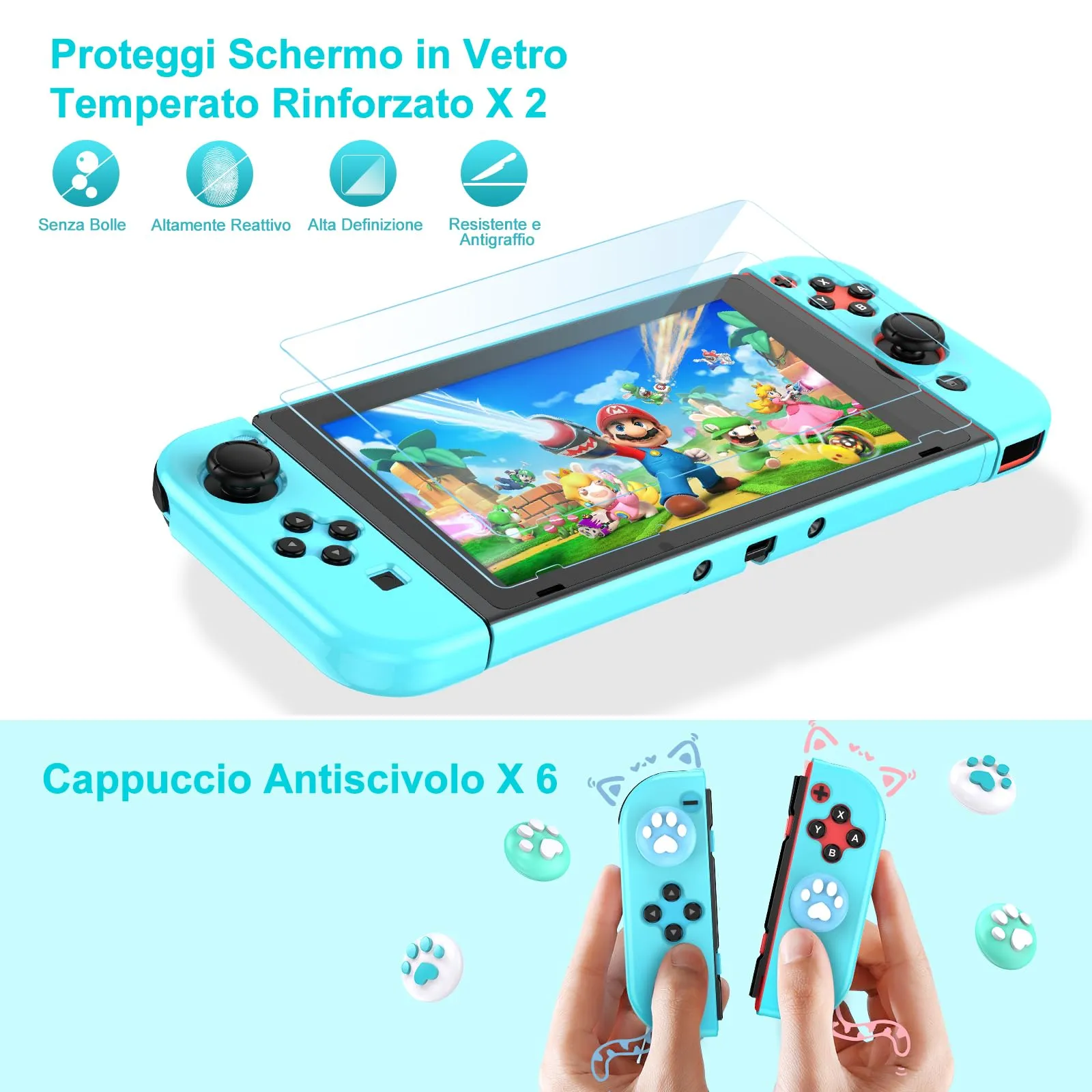 Younik Kit Accessori 17 in 1 per Nintendo Switch, Include Custodia, Supporto Regolabile e Protezioni per Console e Joy-Con (Blu) - immagine 5