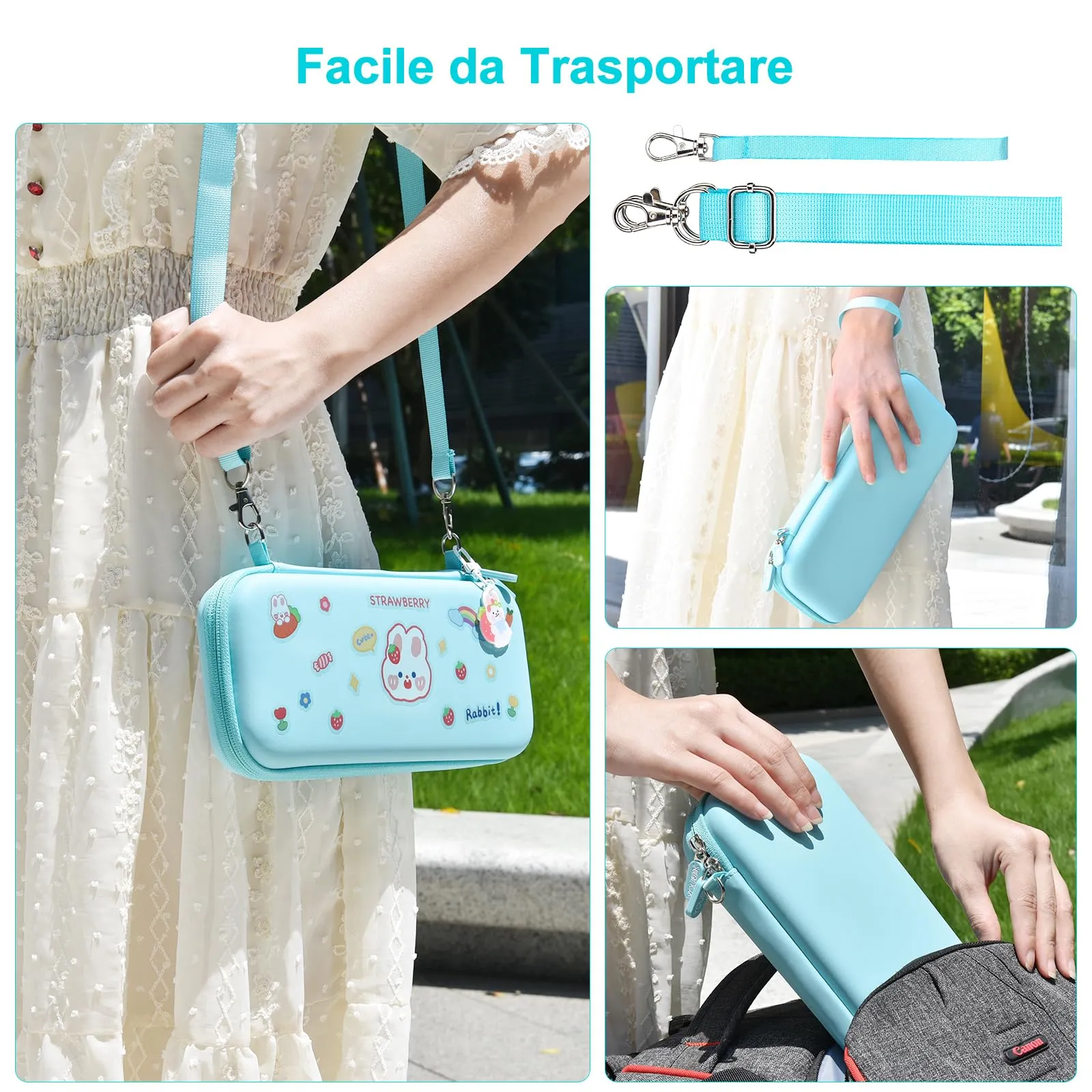 Younik Kit Accessori 17 in 1 per Nintendo Switch, Include Custodia, Supporto Regolabile e Protezioni per Console e Joy-Con (Blu) - immagine 7