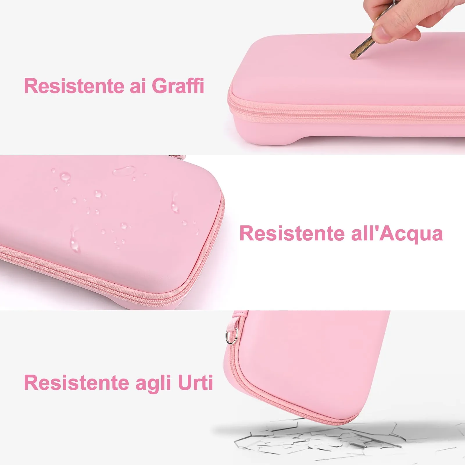 Younik Custodia per Switch 2 (2025) con 19 Slot per Schede di Gioco, Tracolla, Cinturino da Polso e Adesivi - Rosa - immagine 6