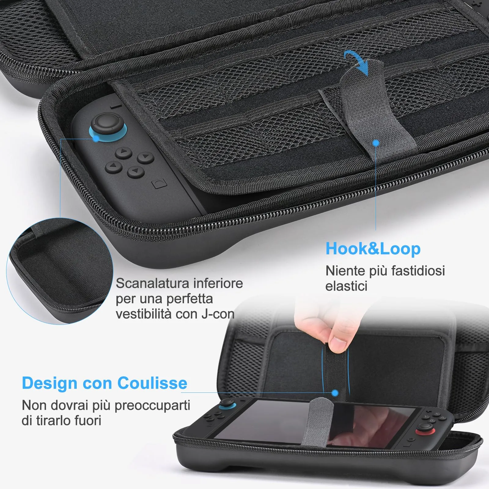 Younik Custodia per Switch 2 (2025) con 19 Slot per Schede di Gioco, Tracolla, Cinturino da Polso e Adesivi - Nero - immagine 5