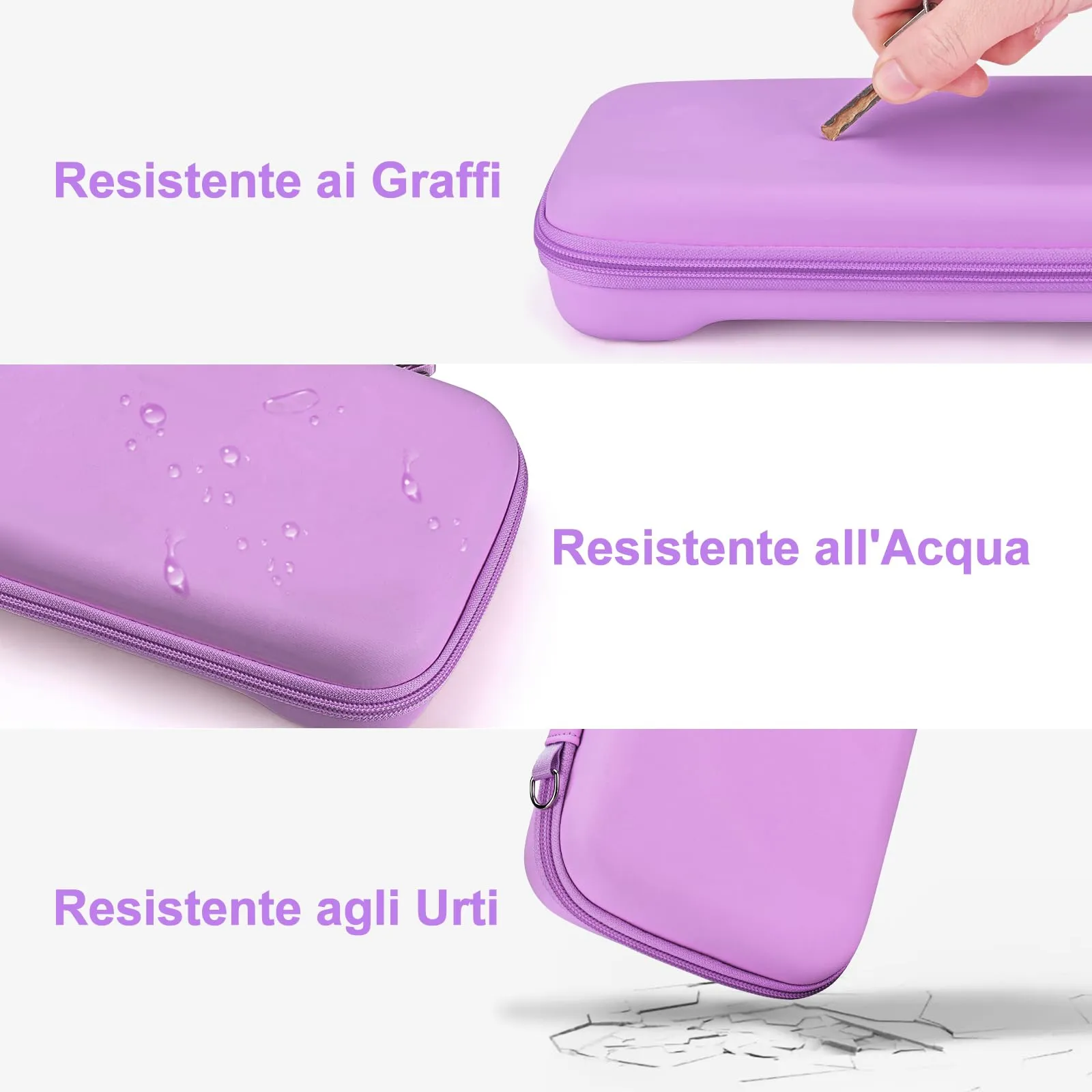 Younik Custodia per Switch 2 (2025) con 19 Slot per Schede di Gioco, Tracolla, Cinturino da Polso e Adesivi (Viola) - immagine 6