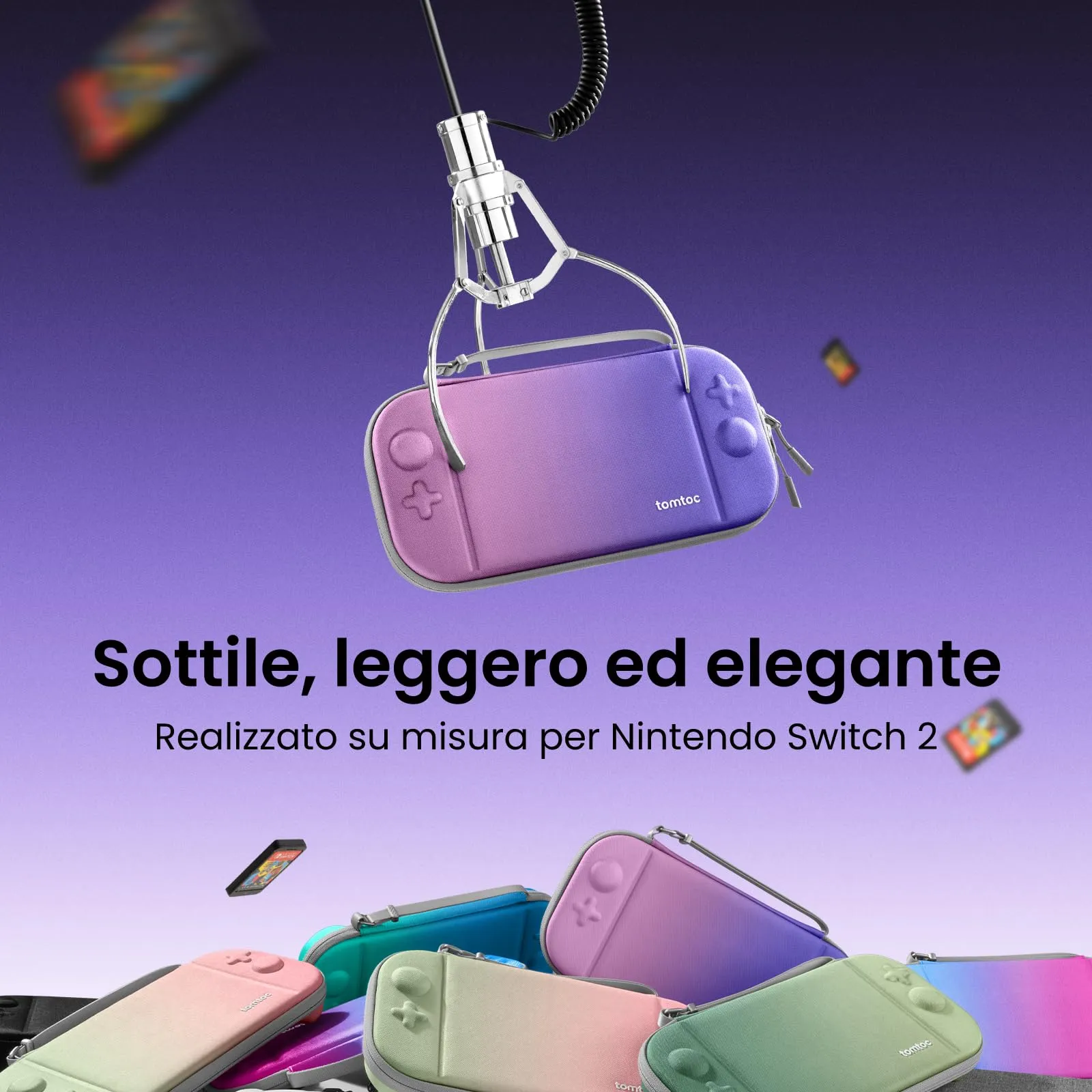 tomtoc Custodia per Nintendo Switch 2 (2025), Borsa da Trasporto Slim con 12 Slot per Cartucce, Protezione di Livello Militare - immagine 2