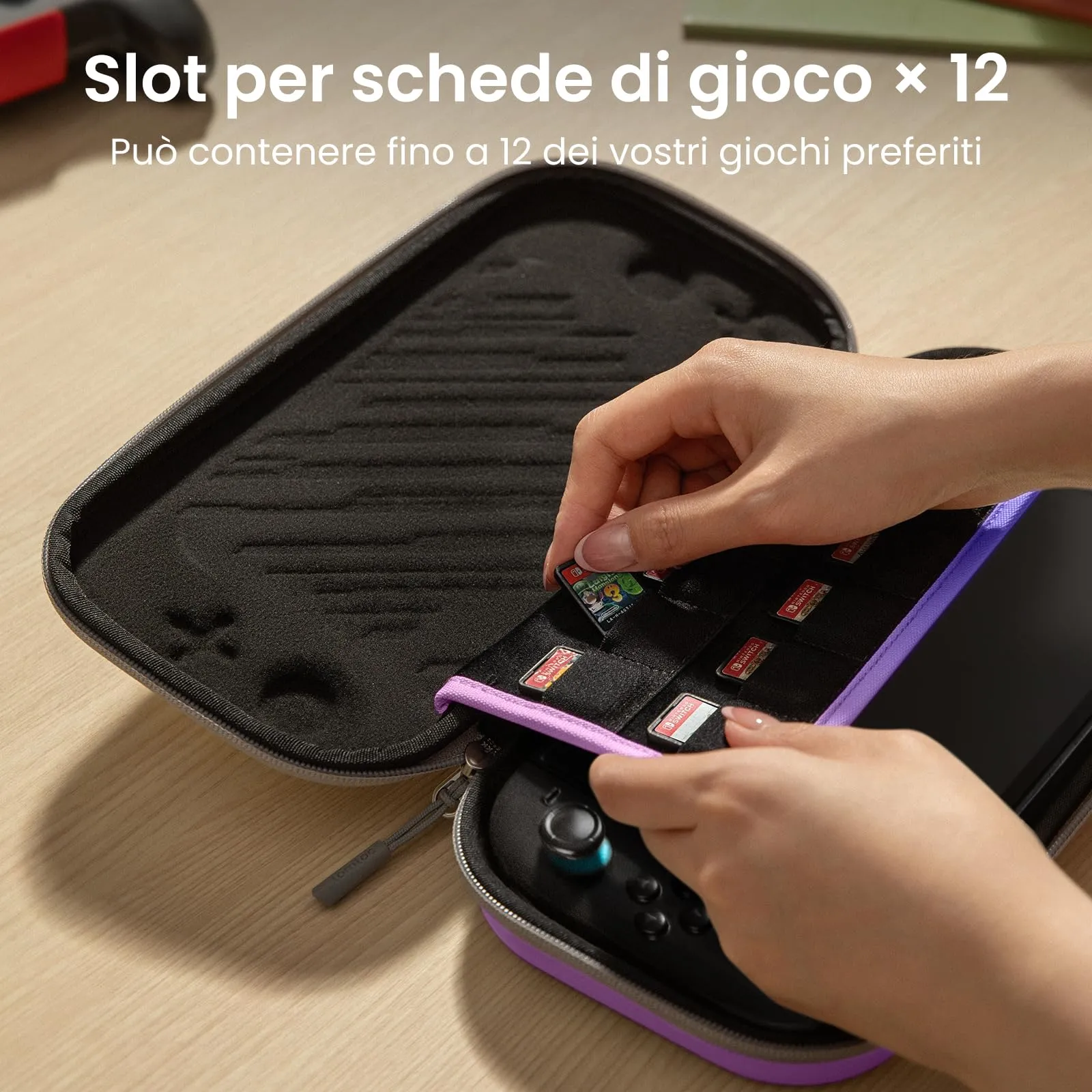 tomtoc Custodia per Nintendo Switch 2 (2025), Borsa da Trasporto Slim con 12 Slot per Cartucce, Protezione di Livello Militare - immagine 6