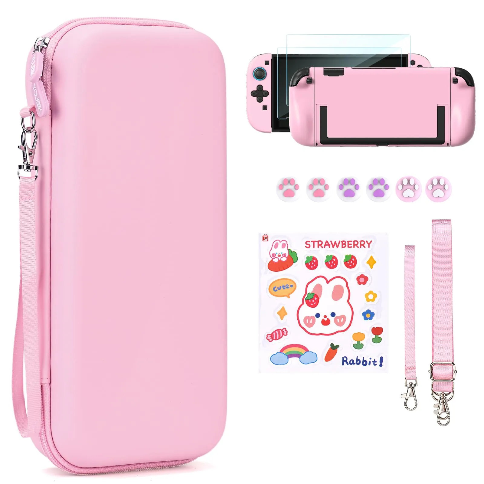 Younik Custodia per Switch 2 (2025), Kit Accessori 15 in 1 con Alloggiamenti per 19 Schede di Gioco e Protezione per J-Con, Rosa - immagine 1