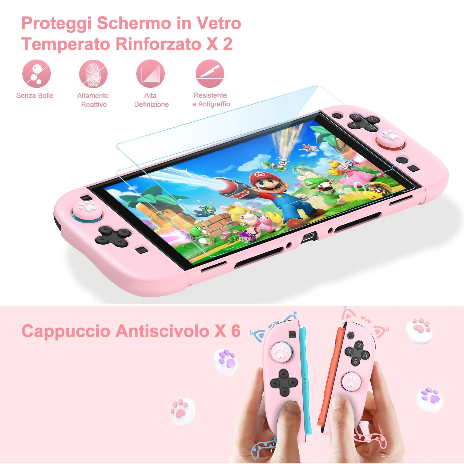 Younik Custodia per Switch 2 (2025), Kit Accessori 15 in 1 con Alloggiamenti per 19 Schede di Gioco e Protezione per J-Con, Rosa - immagine 4