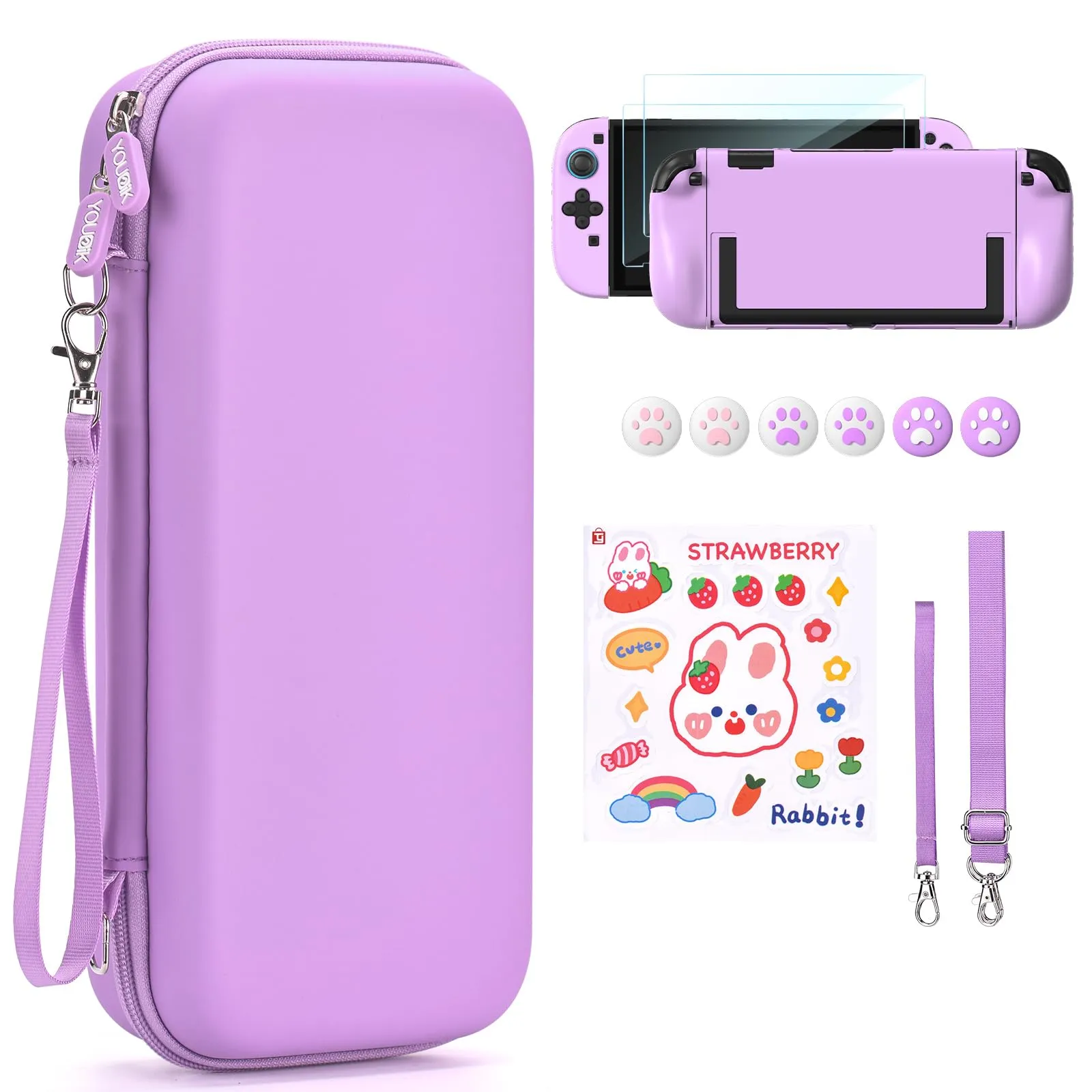 Younik Kit Accessori 15 in 1 per Switch 2 (2025), Custodia con 19 Alloggiamenti per Schede di Gioco e Protezione per Console e J-Con, Viola - immagine 1