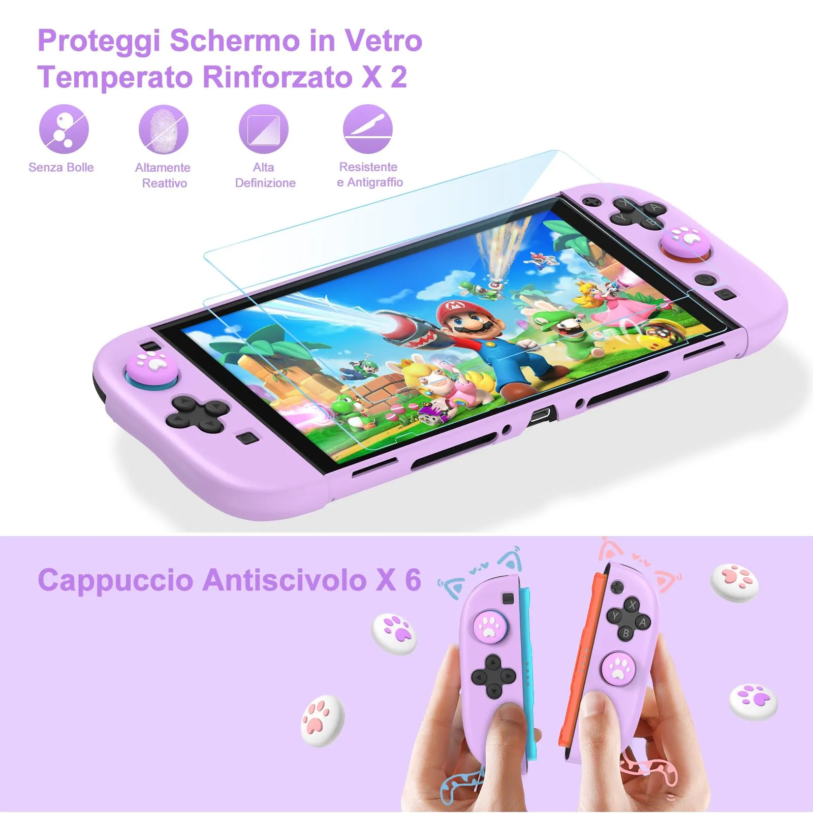 Younik Kit Accessori 15 in 1 per Switch 2 (2025), Custodia con 19 Alloggiamenti per Schede di Gioco e Protezione per Console e J-Con, Viola - immagine 4