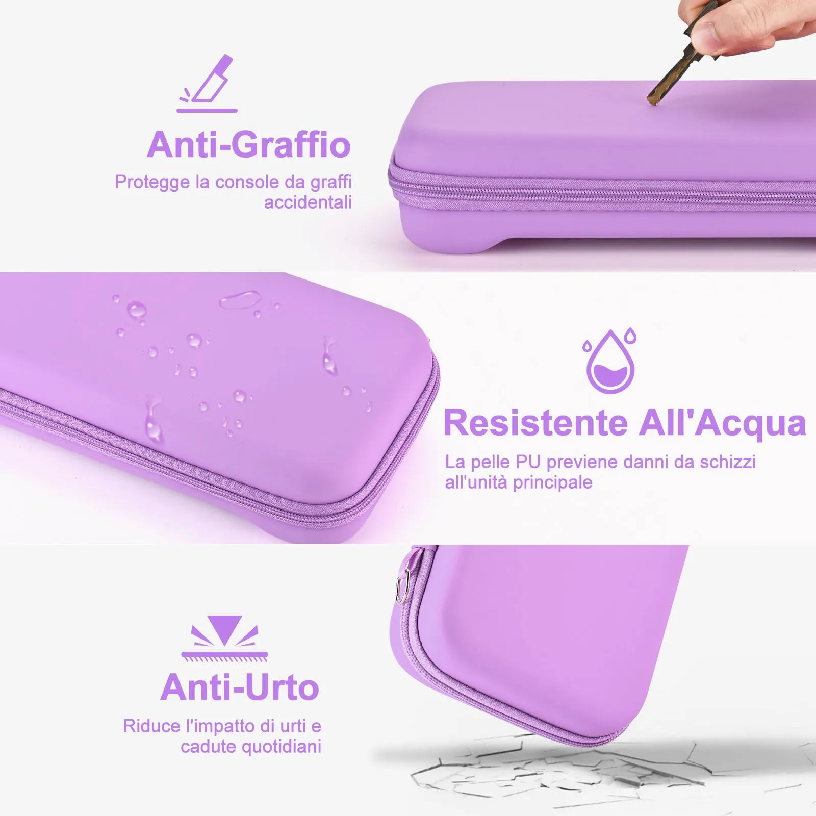 Younik Kit Accessori 15 in 1 per Switch 2 (2025), Custodia con 19 Alloggiamenti per Schede di Gioco e Protezione per Console e J-Con, Viola - immagine 5