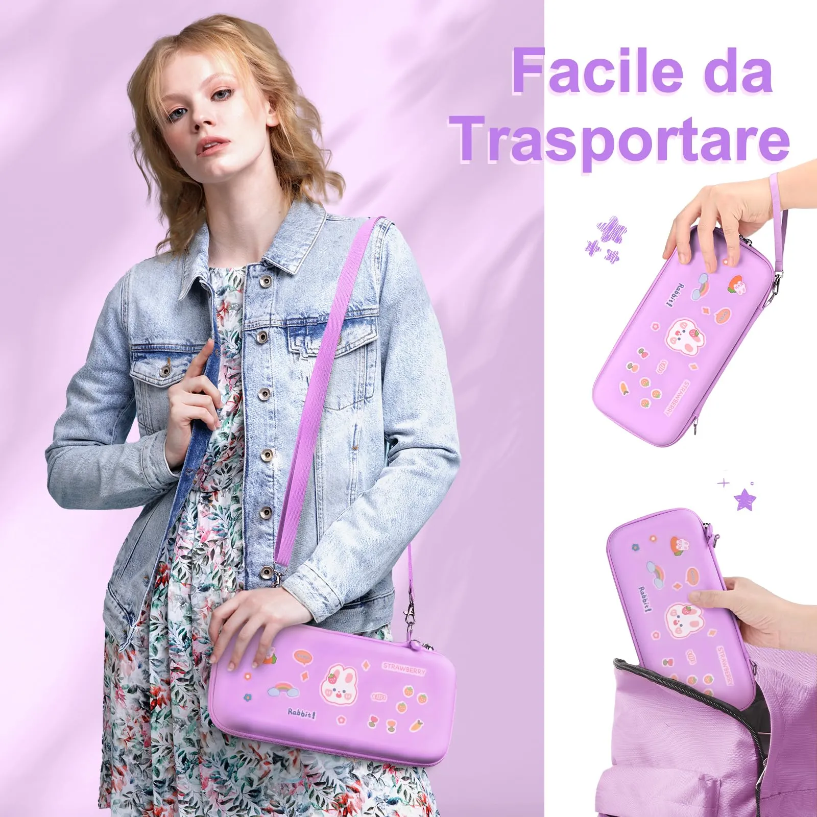 Younik Kit Accessori 15 in 1 per Switch 2 (2025), Custodia con 19 Alloggiamenti per Schede di Gioco e Protezione per Console e J-Con, Viola - immagine 7