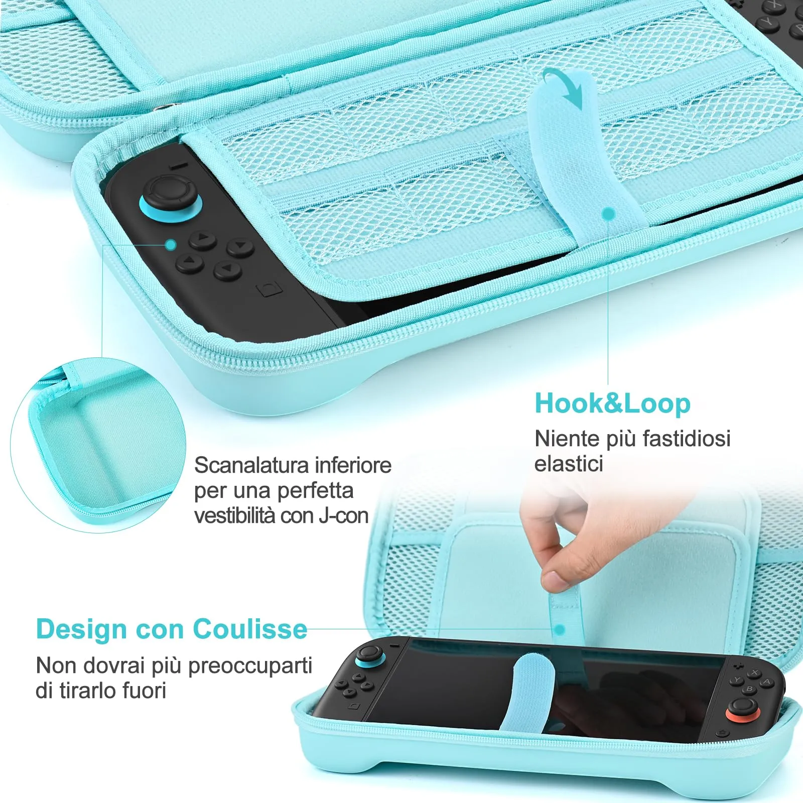 Younik Custodia per Switch 2 (2025) con 19 Slot per Schede di Gioco, Tracolla, Cinturino da Polso e Adesivi (Blu) - immagine 4