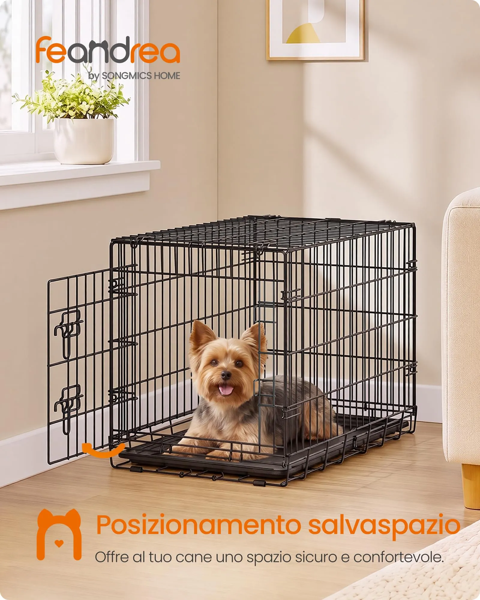 Feandrea Gabbia per Cani Pieghevole, 1 Porta, 76,5 x 48,6 x 54,4 cm - immagine 2