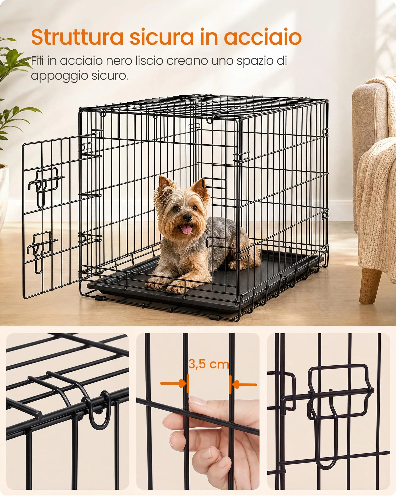 Feandrea Gabbia per Cani Pieghevole, 1 Porta, 76,5 x 48,6 x 54,4 cm - immagine 6
