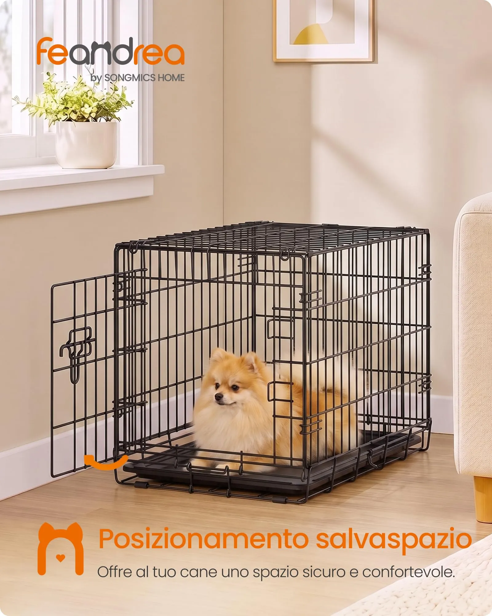 Feandrea Gabbia per Cani Pieghevole, 61,5 x 44 x 50 cm, Nero Inchiostro - immagine 2