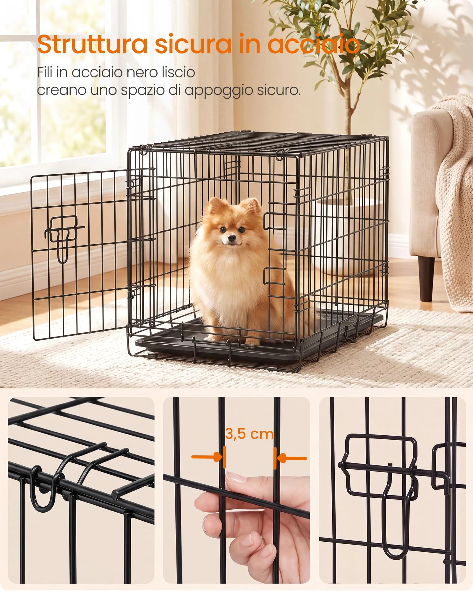 Feandrea Gabbia per Cani Pieghevole, 61,5 x 44 x 50 cm, Nero Inchiostro - immagine 6