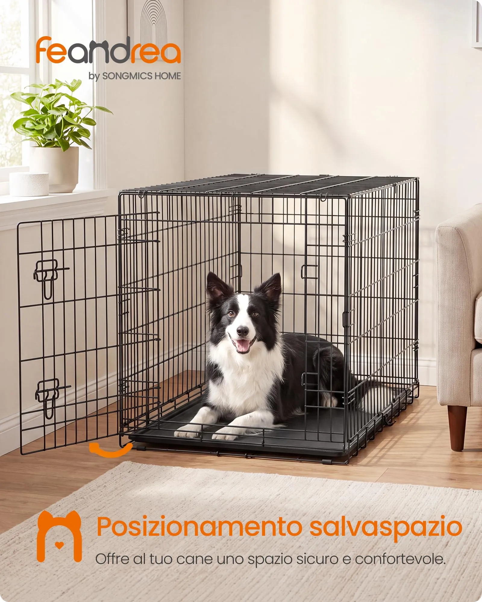 Feandrea Gabbia per Cani Pieghevole, 1 Porta, 107 x 70,6 x 70,6 cm - immagine 2