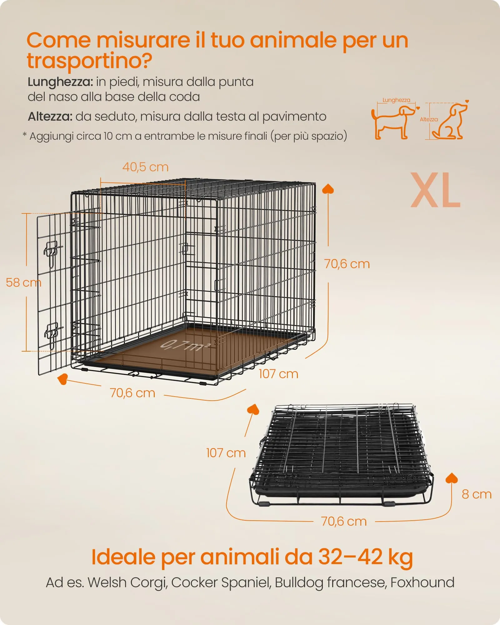 Feandrea Gabbia per Cani Pieghevole, 1 Porta, 107 x 70,6 x 70,6 cm - immagine 3