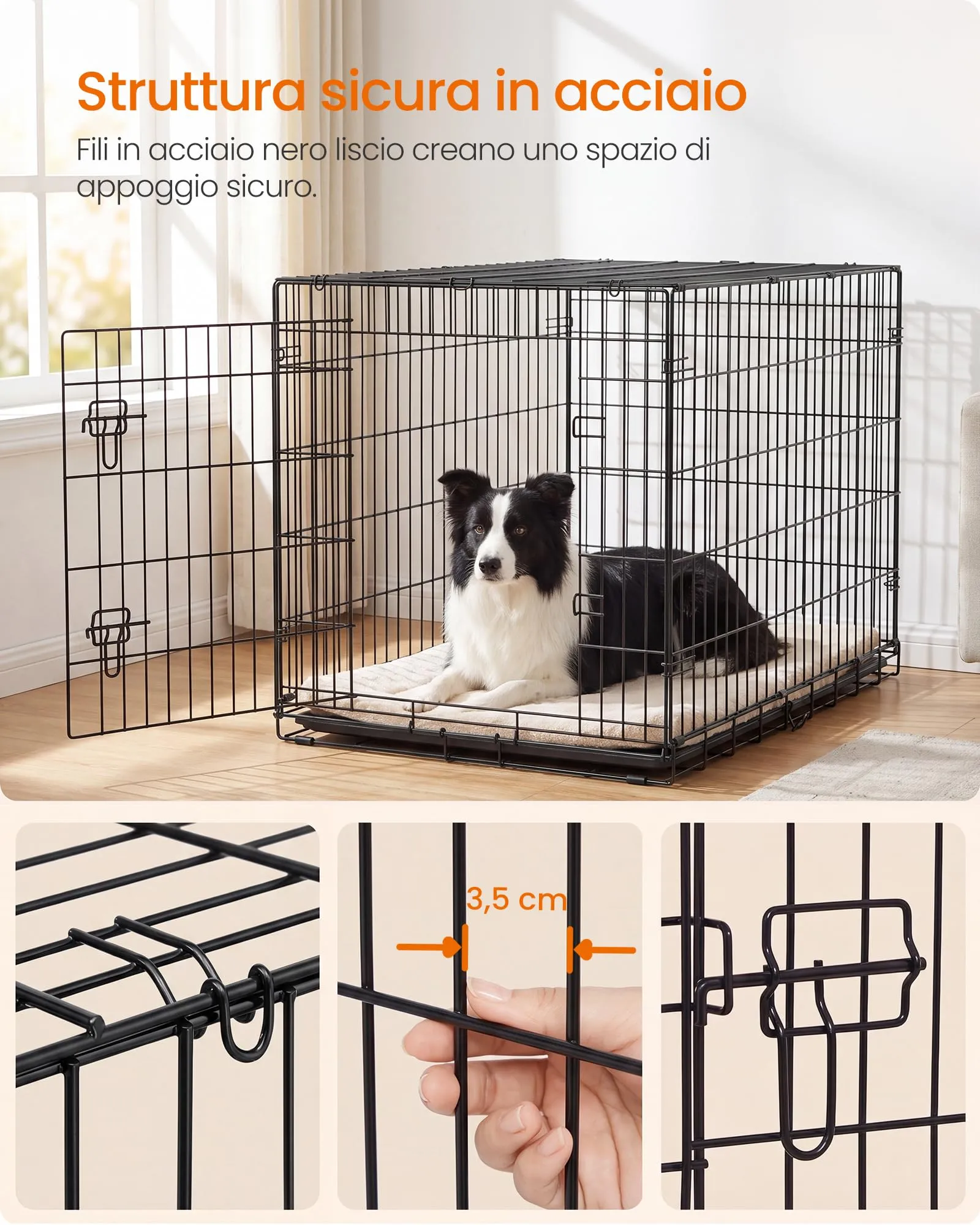 Feandrea Gabbia per Cani Pieghevole, 1 Porta, 107 x 70,6 x 70,6 cm - immagine 6