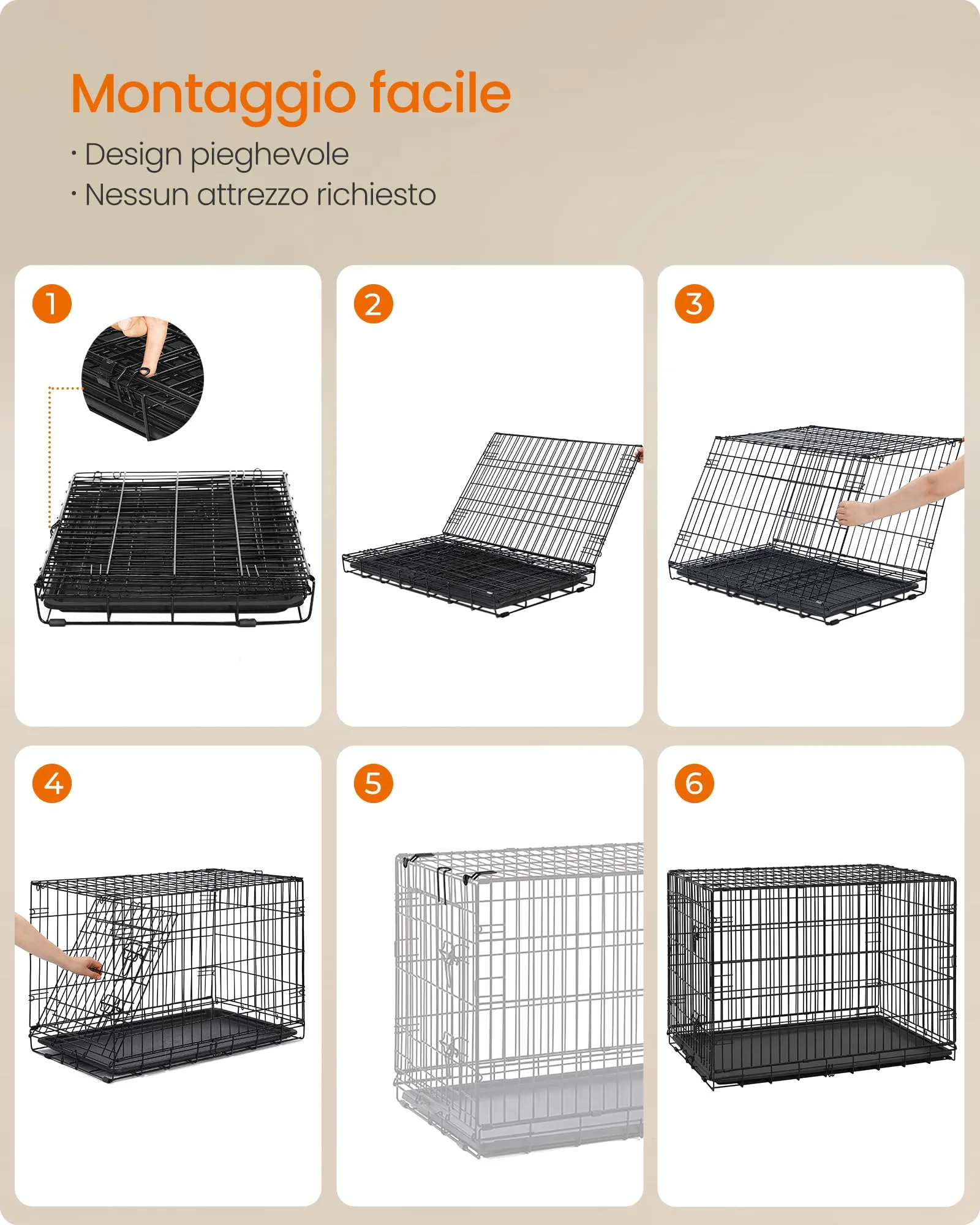 Feandrea Gabbia per Cani Pieghevole, 1 Porta, 107 x 70,6 x 70,6 cm - immagine 7