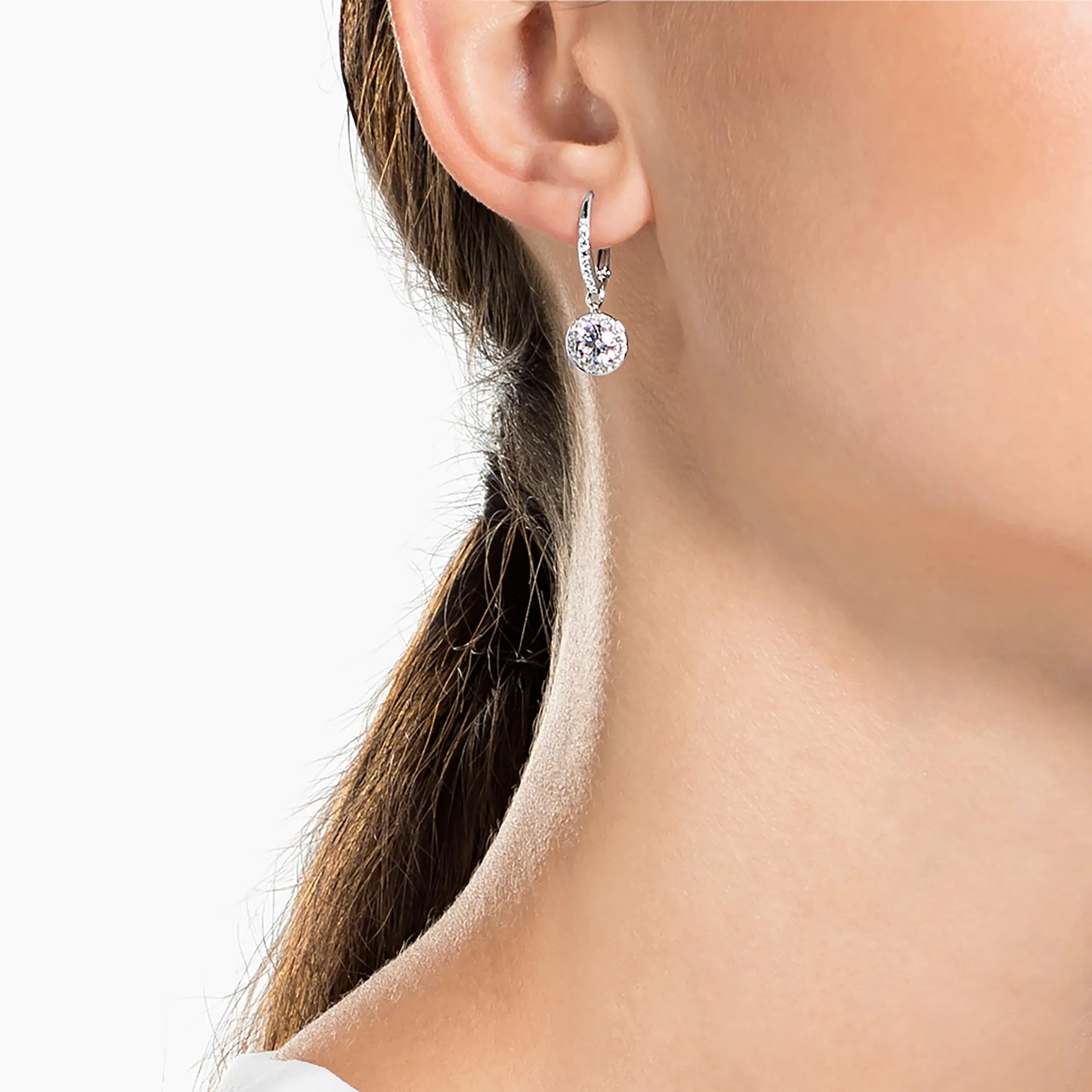 Swarovski Angelic Orecchini Pendenti, Taglio Round, Bianchi, Placcato Rodio - immagine 4