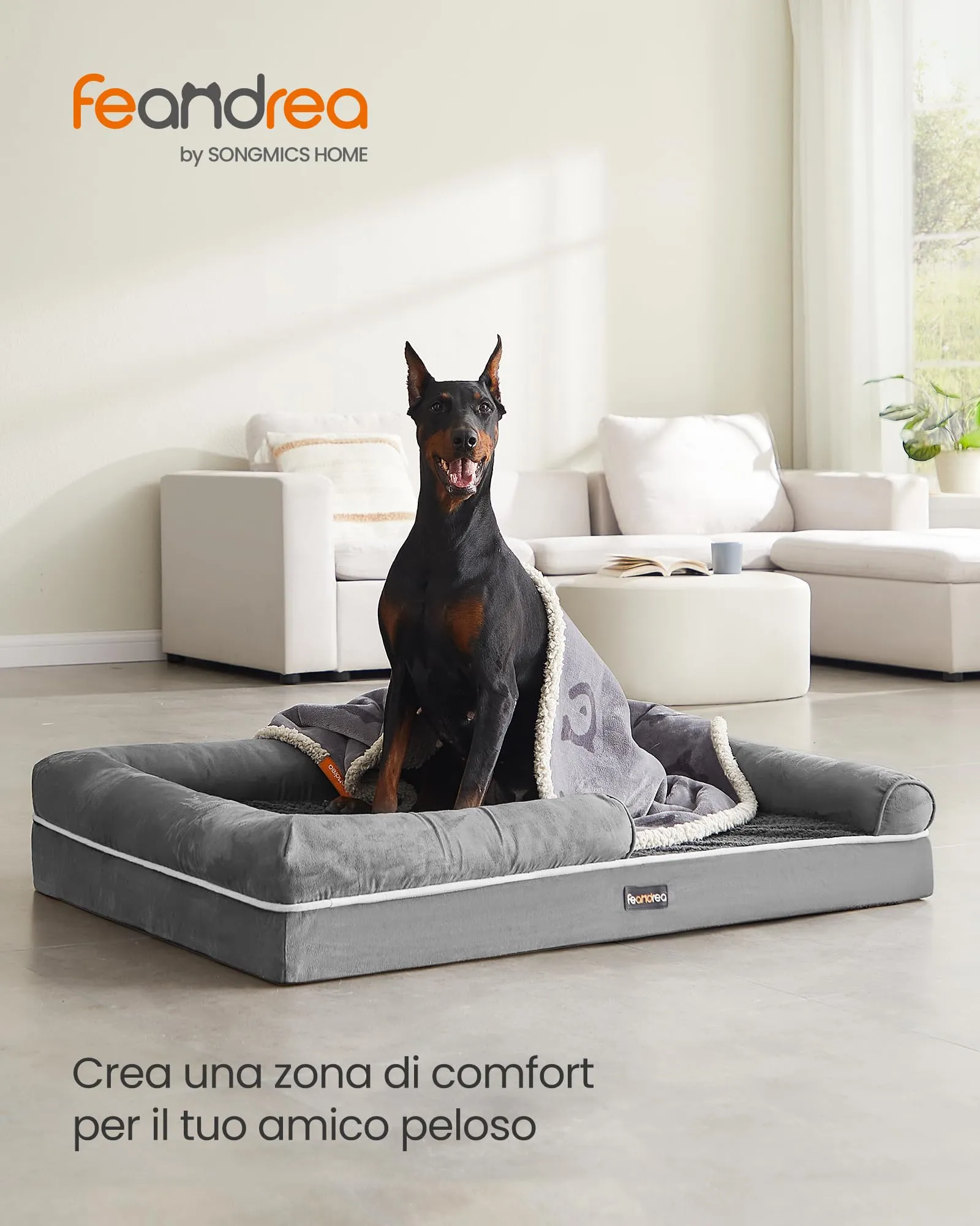 Feandrea Cuccia per Cani Ortopedica, Letto Divano con Bordi Rialzati, Copertura Sfoderabile e Lavabile, 120 x 85 x 18 cm, Grigio Chiaro PGW078G02 - immagine 2