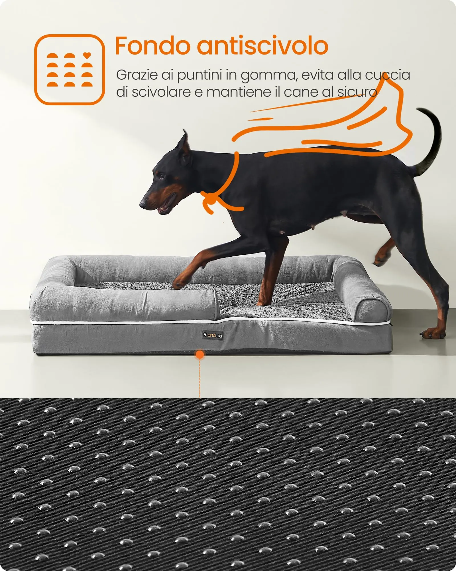 Feandrea Cuccia per Cani Ortopedica, Letto Divano con Bordi Rialzati, Copertura Sfoderabile e Lavabile, 120 x 85 x 18 cm, Grigio Chiaro PGW078G02 - immagine 8