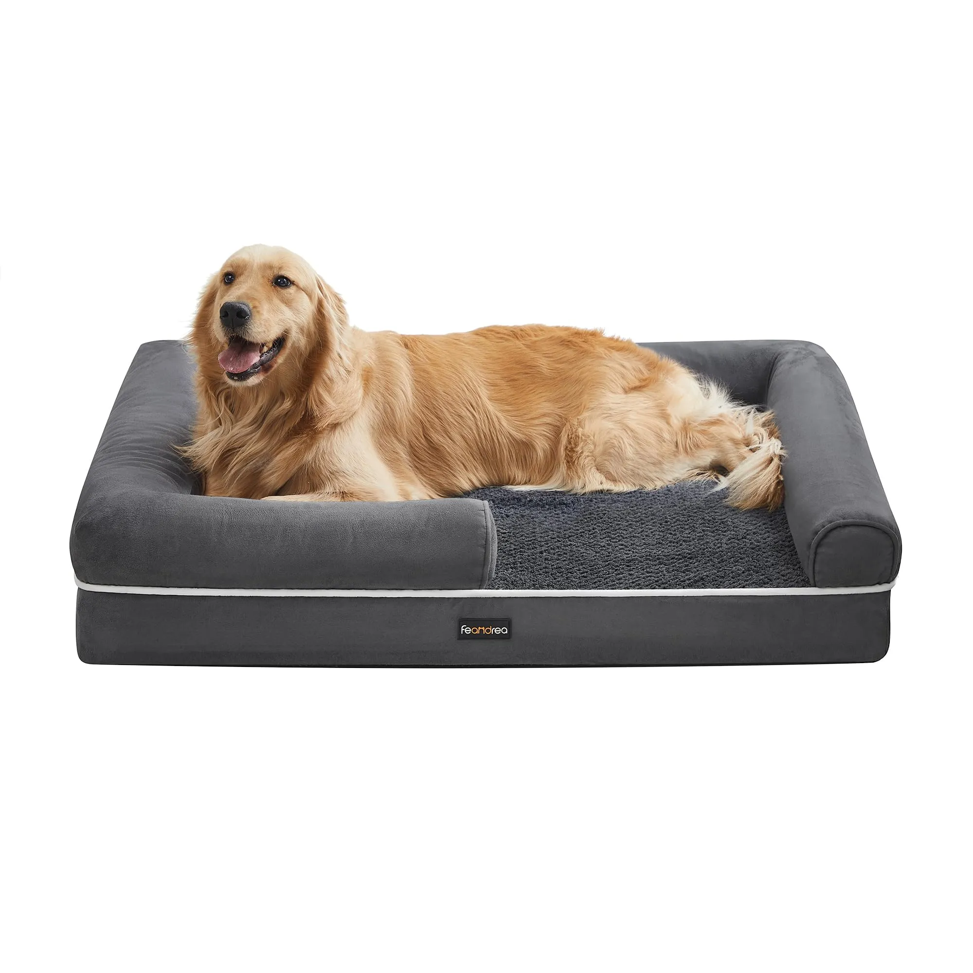 Feandrea Cuccia per Cani Ortopedica, Letto Divano con Bordi Rialzati, 106 x 76 x 18 cm, Grigio Scuro PGW077G01 - immagine 1