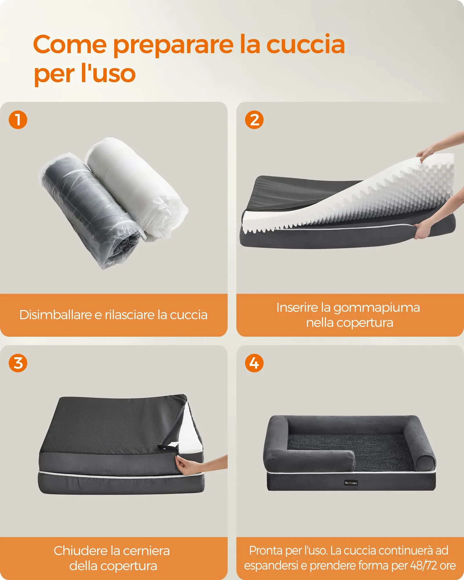 Feandrea Cuccia per Cani Ortopedica, Letto Divano con Bordi Rialzati, 106 x 76 x 18 cm, Grigio Scuro PGW077G01 - immagine 8
