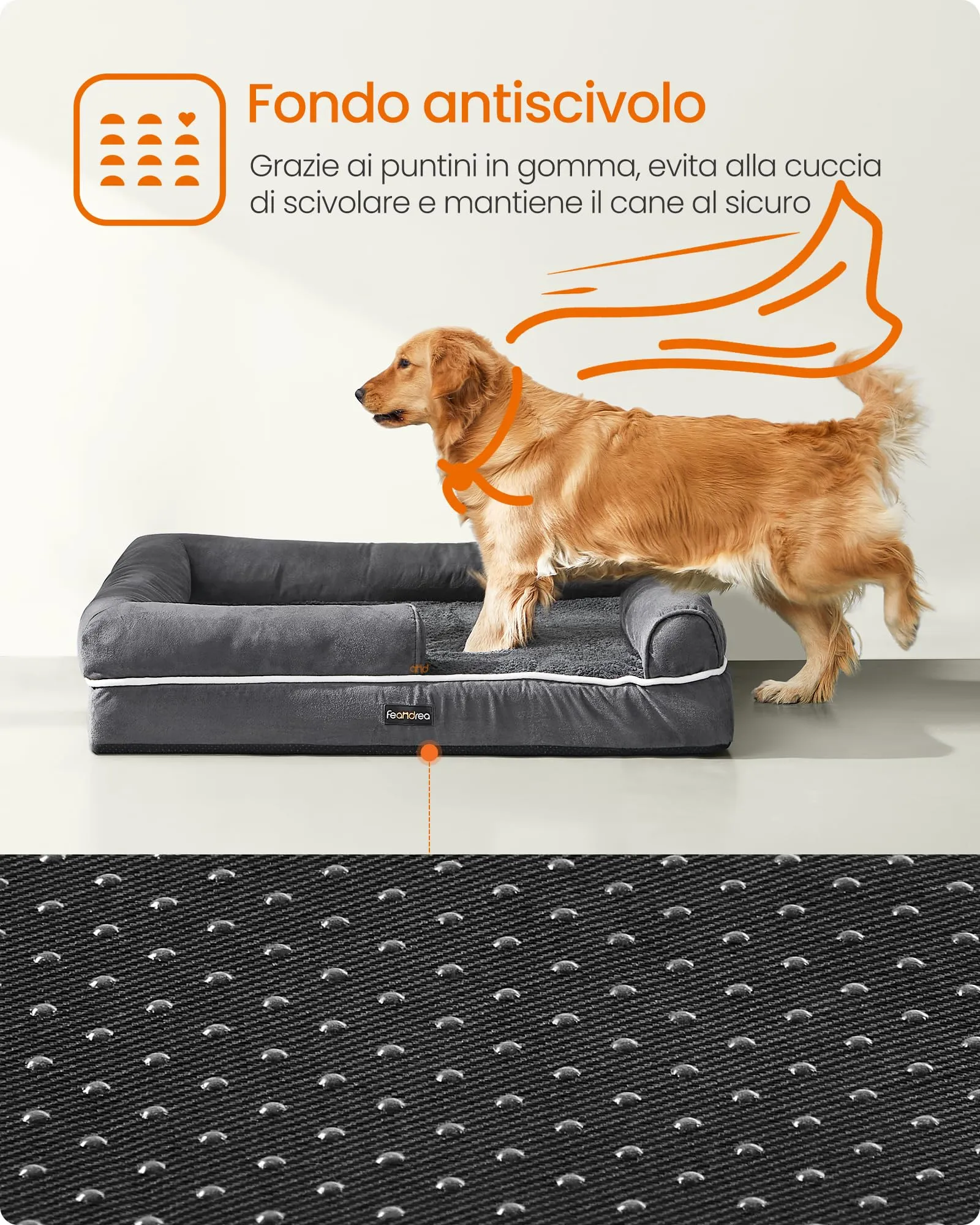 Feandrea Cuccia per Cani Ortopedica, Letto Divano con Bordi Rialzati, 106 x 76 x 18 cm, Grigio Scuro PGW077G01 - immagine 9