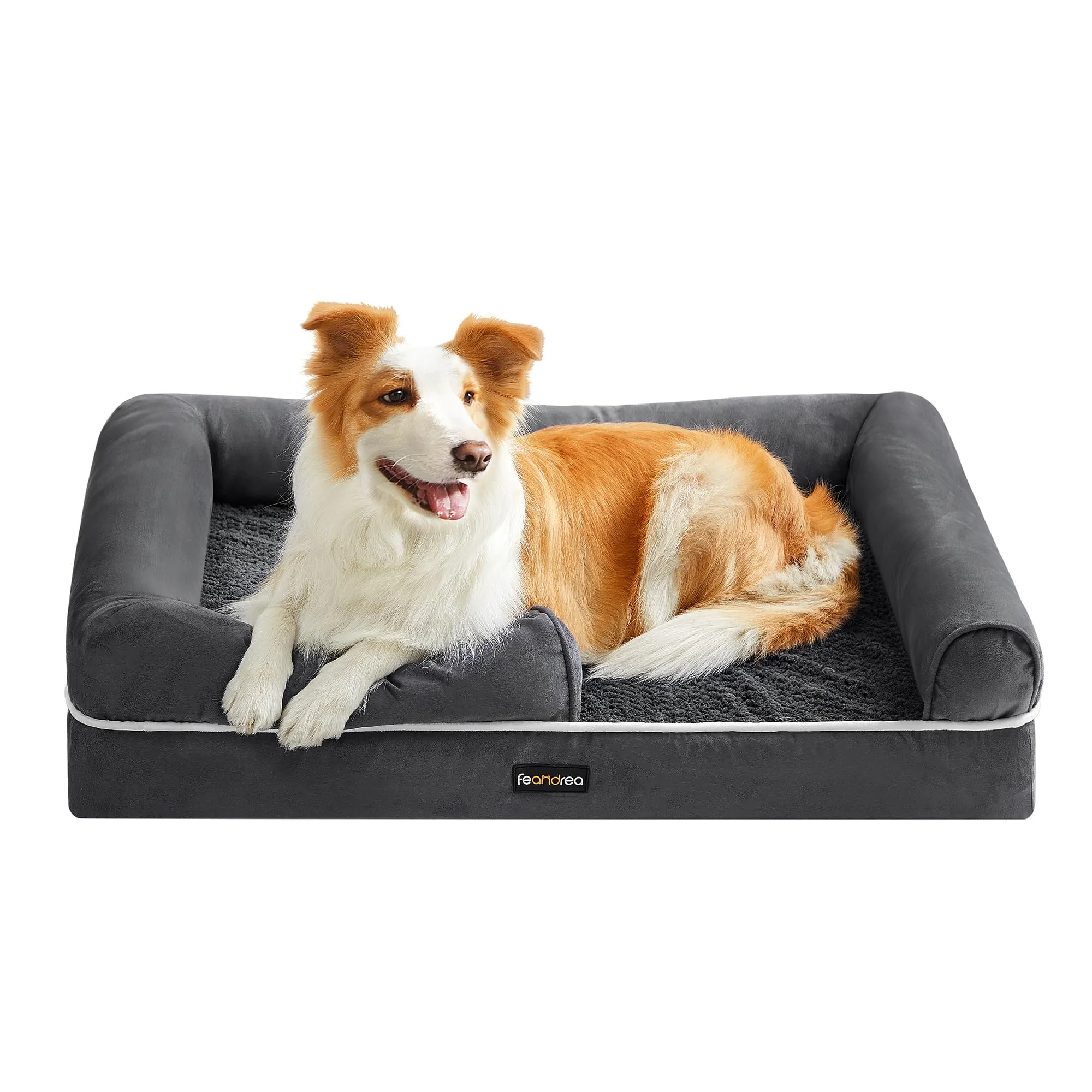 Feandrea Cuccia per Cani Ortopedica, Letto Divano con Bordi Rialzati, 91 x 68 x 18 cm, Grigio Scuro PGW076G01 - immagine 1