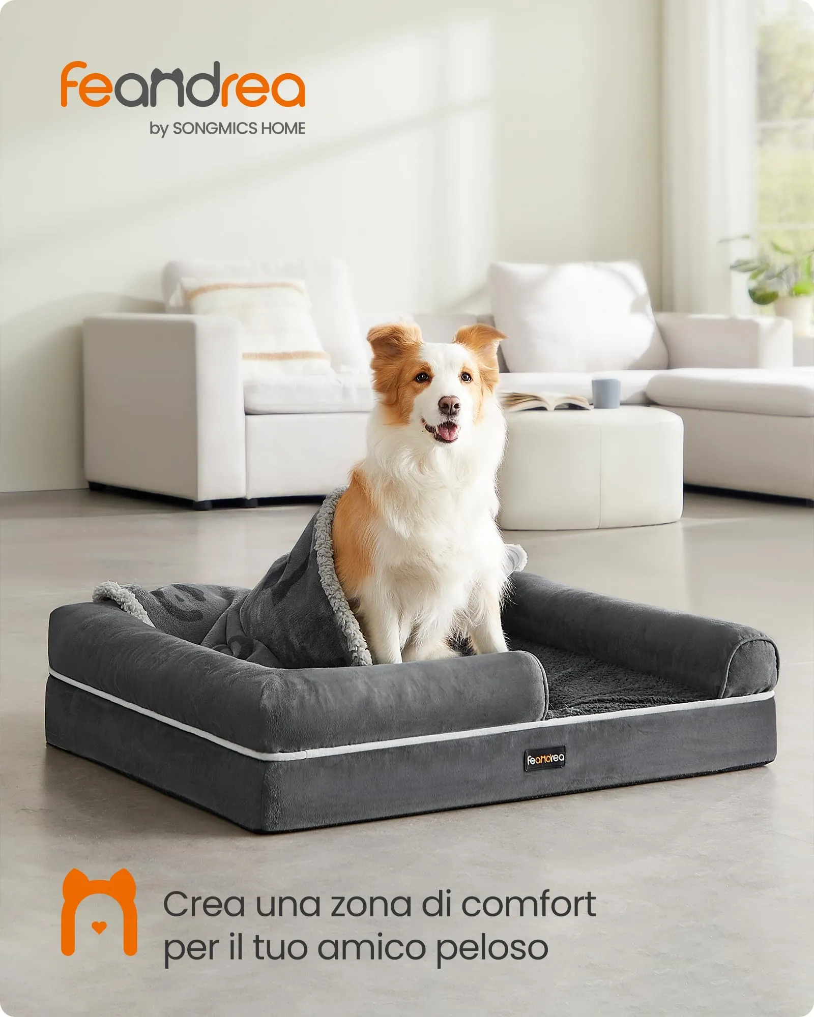 Feandrea Cuccia per Cani Ortopedica, Letto Divano con Bordi Rialzati, 91 x 68 x 18 cm, Grigio Scuro PGW076G01 - immagine 2