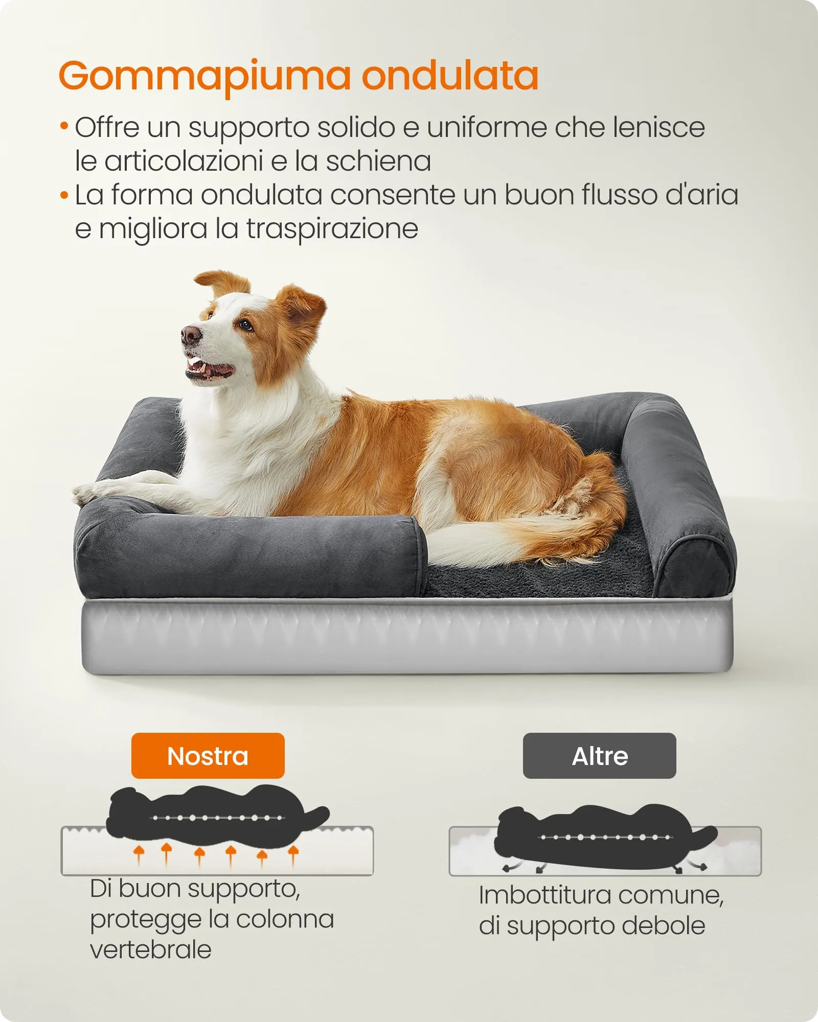 Feandrea Cuccia per Cani Ortopedica, Letto Divano con Bordi Rialzati, 91 x 68 x 18 cm, Grigio Scuro PGW076G01 - immagine 3