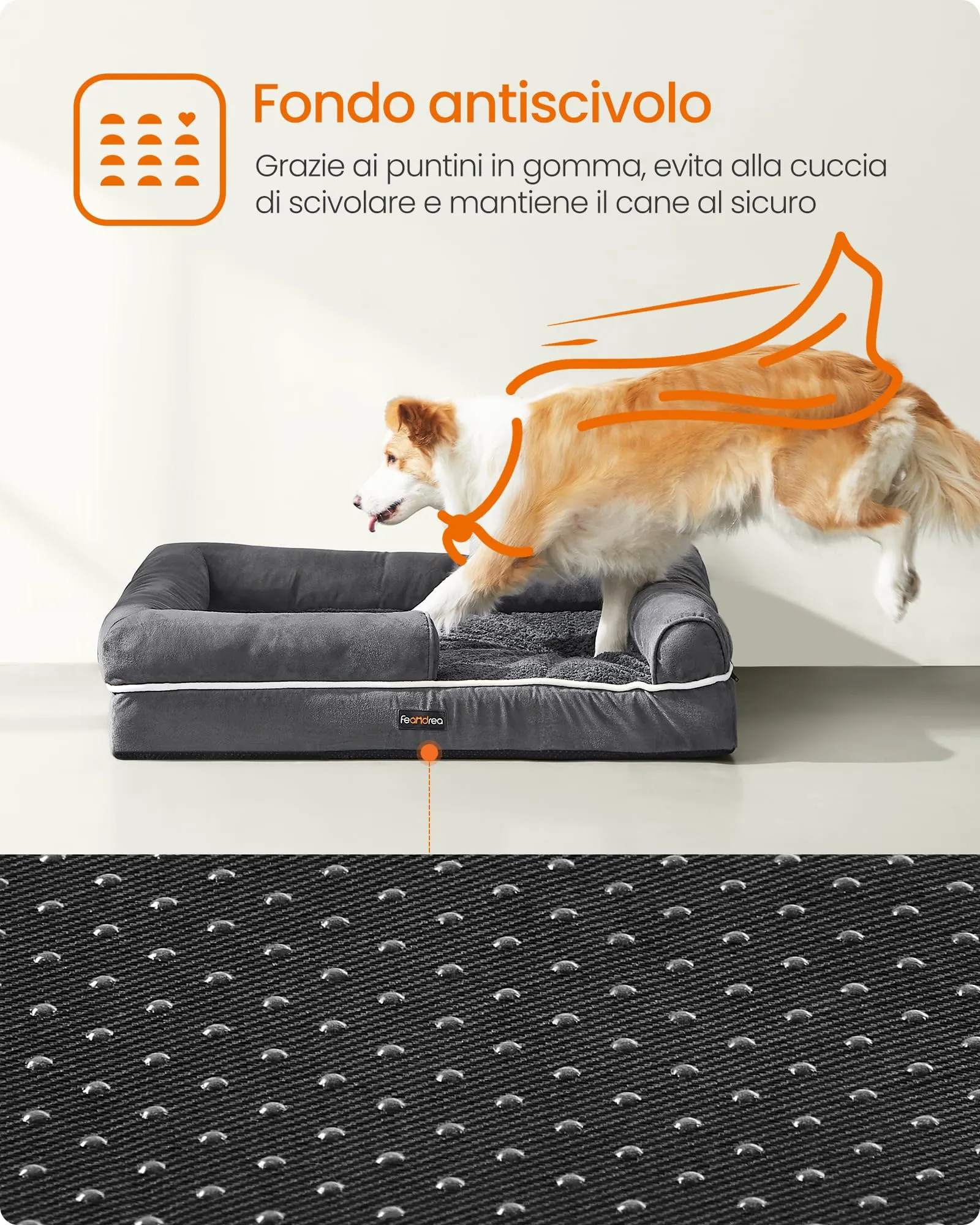 Feandrea Cuccia per Cani Ortopedica, Letto Divano con Bordi Rialzati, 91 x 68 x 18 cm, Grigio Scuro PGW076G01 - immagine 9