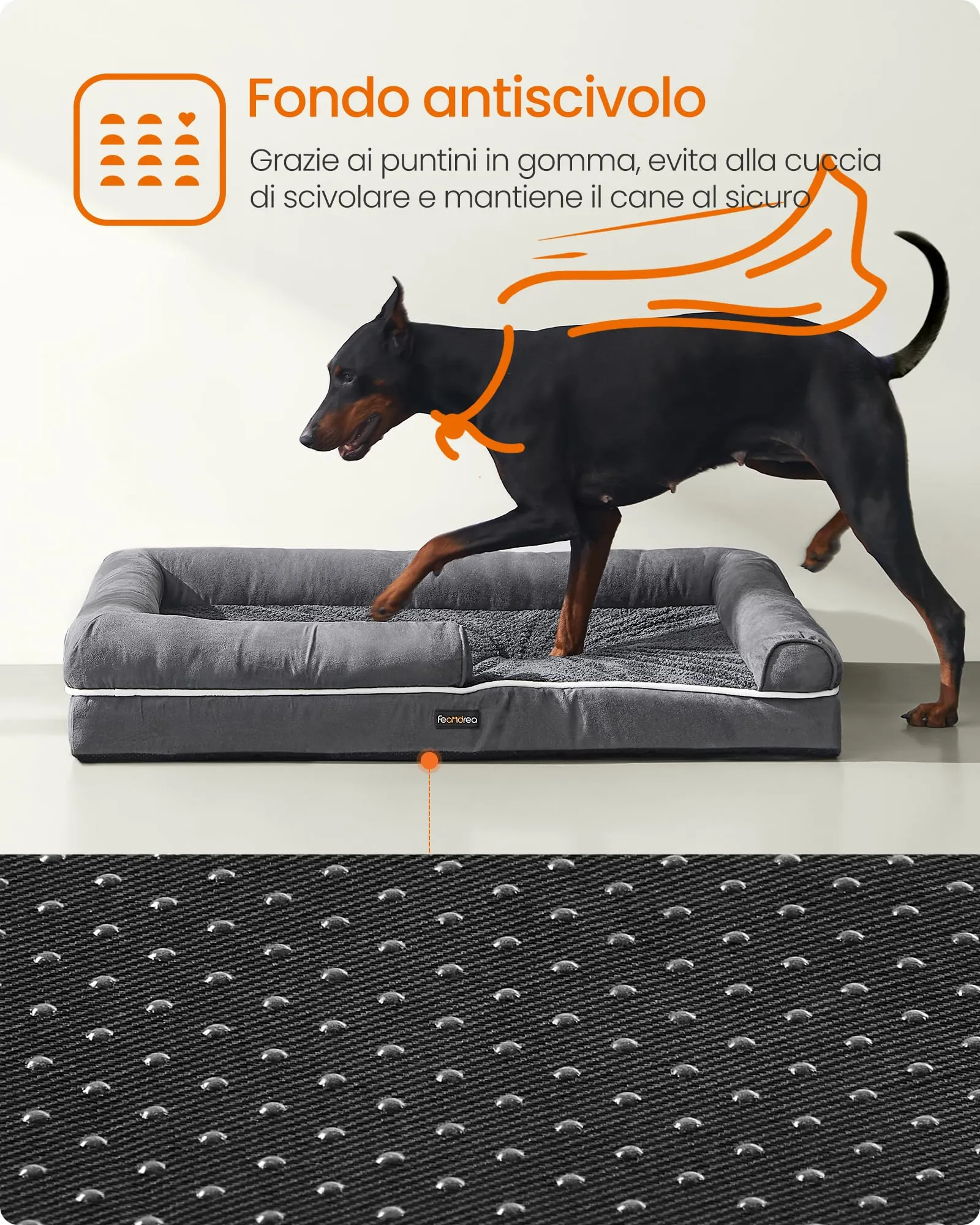 Feandrea Cuccia per Cani Ortopedica, Letto Divano con Bordi Rialzati e Fondo Antiscivolo, 120 x 85 x 18 cm, Grigio Scuro PGW078G01 - immagine 8